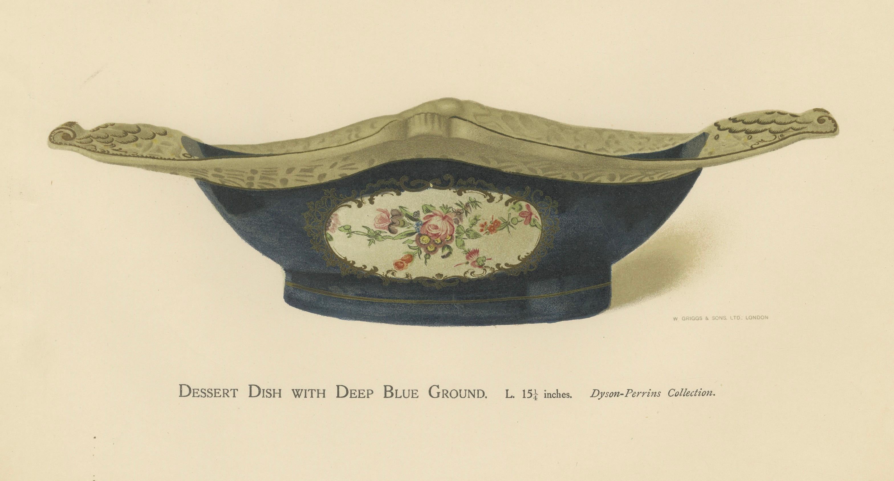 Worcester Porcelain Dessert Dish Design, Deep Blue Ground with Pierced Rim, 1910