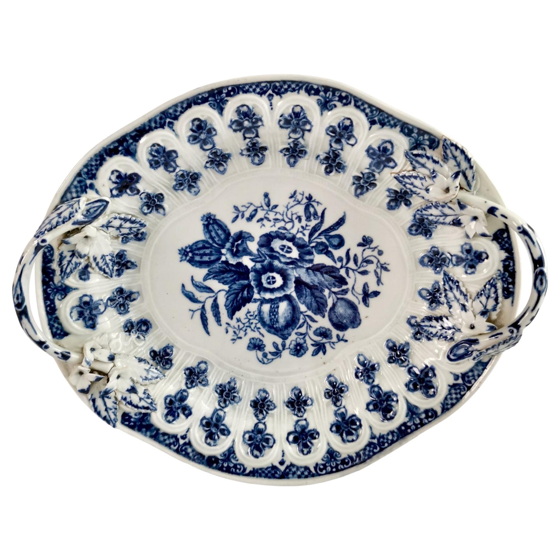 Worcester Porcelain Dish, Blue on White Pine Cone Pattern, circa 1770