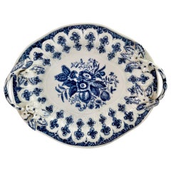 Antique Worcester Porcelain Dish, Blue on White Pine Cone Pattern, circa 1770