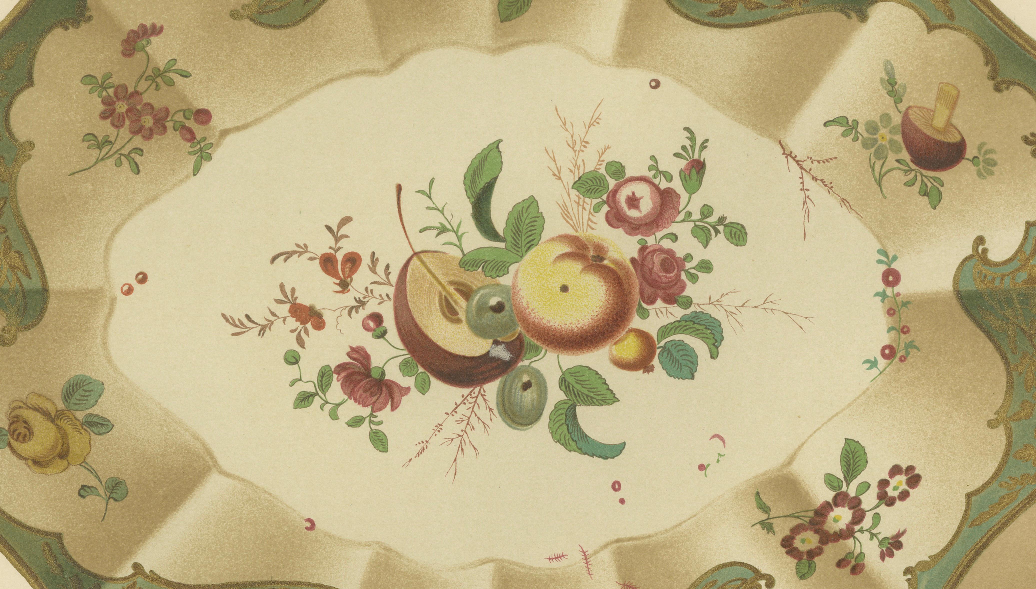 Worcester Porcelain Dish Design with Turquoise Border, Gold Decor, 1910