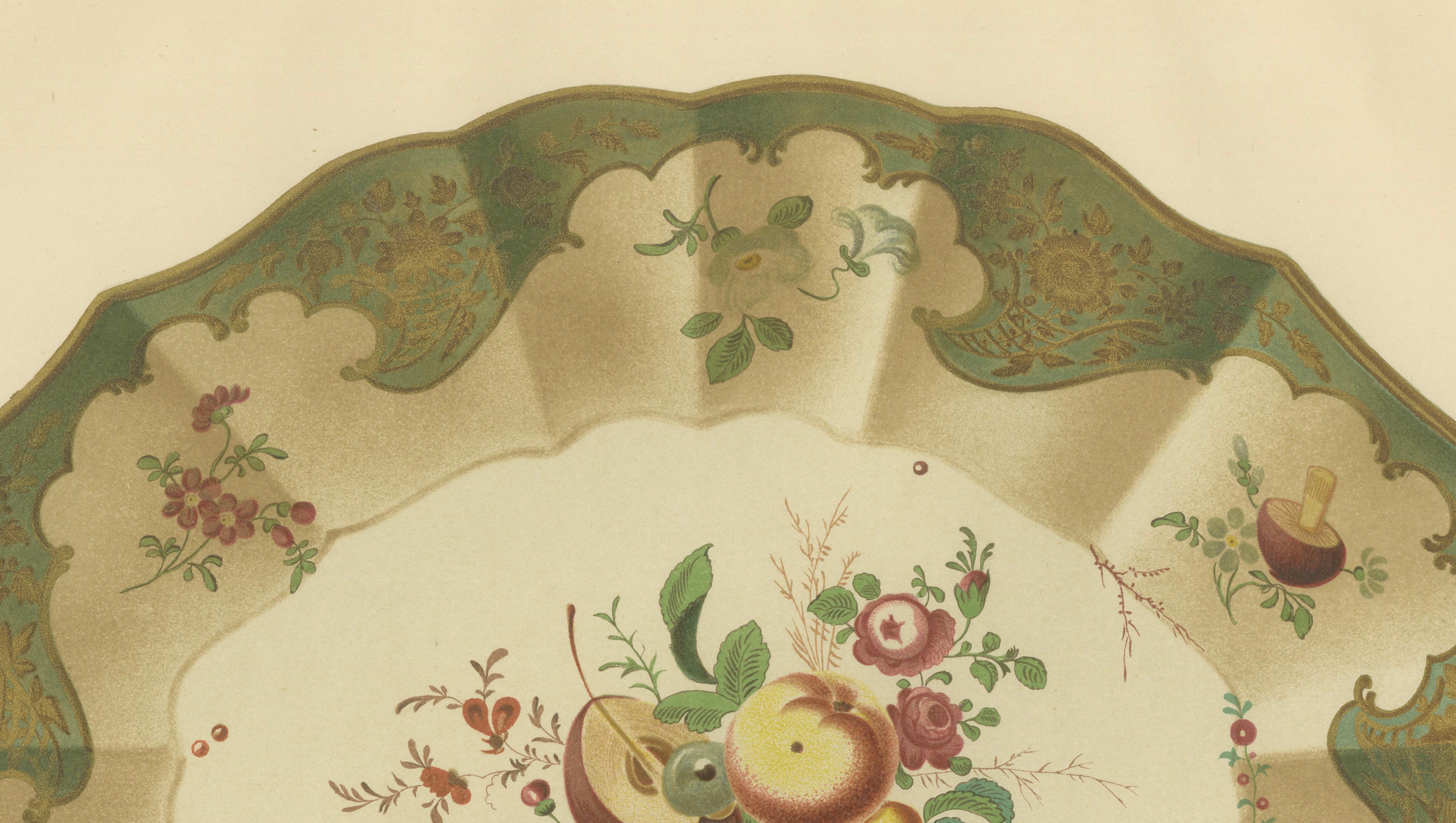 Worcester Porcelain Dish Design with Turquoise Border, Gold Decor, 1910
