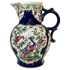 Worcester Porcelain ‘Exotic Birds’ Cabbage Leaf Moulded Jug, c. 1770