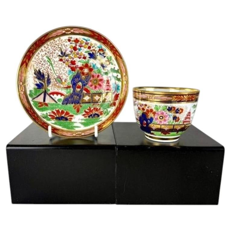 Worcester Porcelain Fence Pattern Cup and Saucer Hand Painted 1820 For Sale