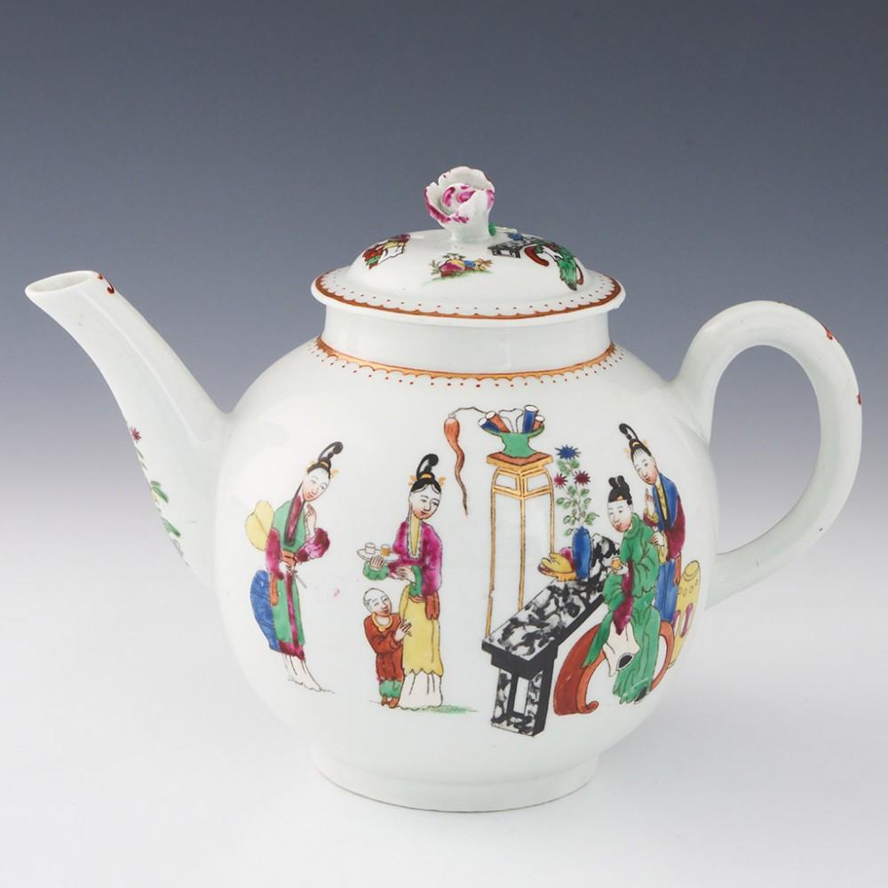 George III Worcester Porcelain First Period Chinese Family Pattern Teapot and Stand, c1770