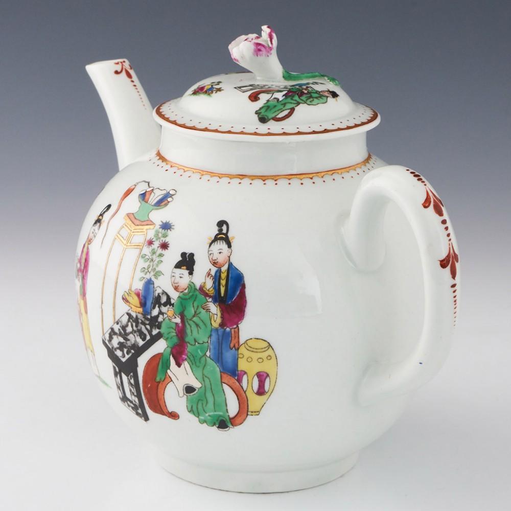 English Worcester Porcelain First Period Chinese Family Pattern Teapot and Stand, c1770