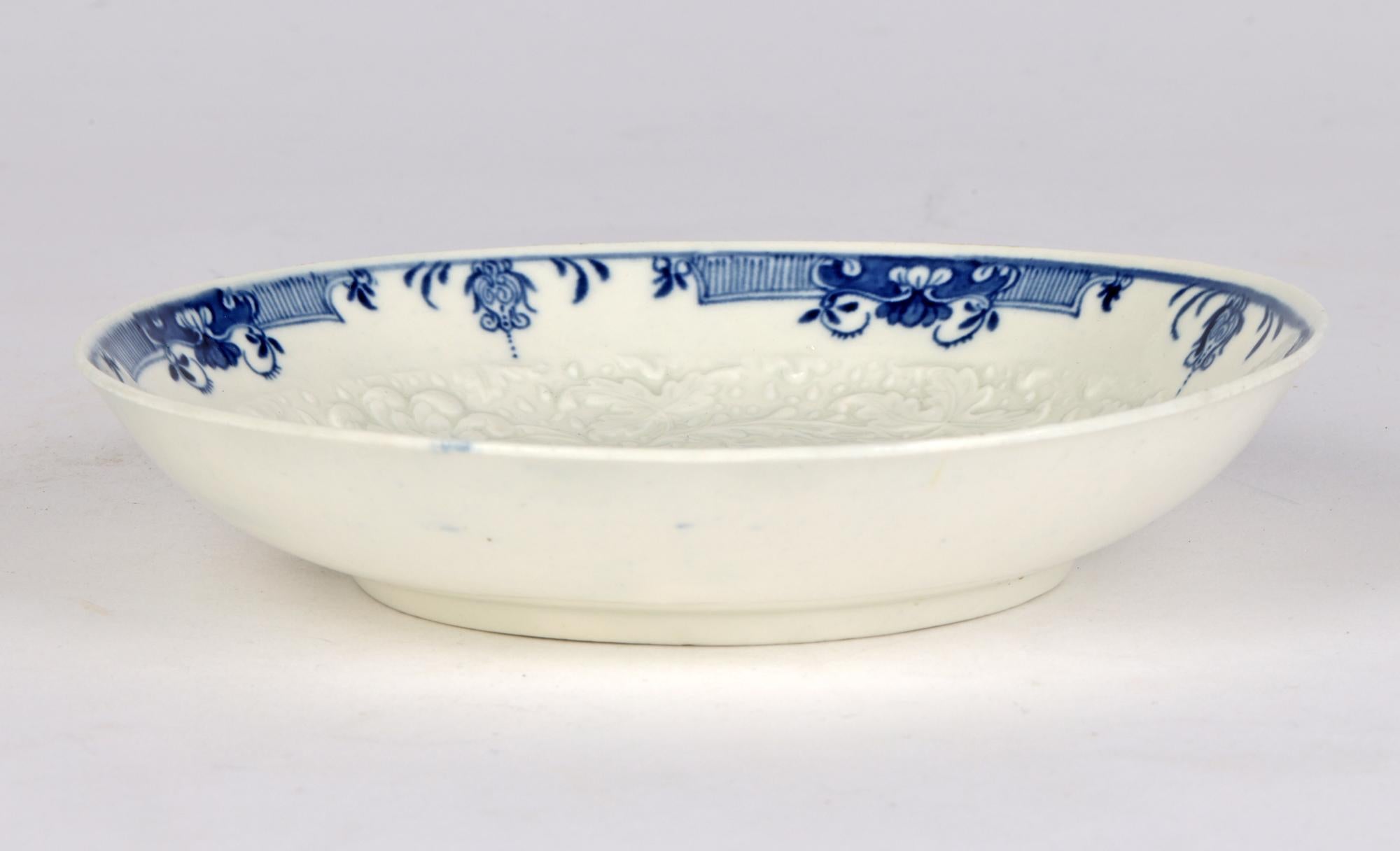 Worcester Porcelain Floral Embossed Chrysanthemum Blue & White Dish 4