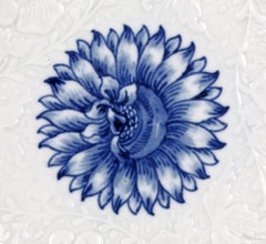 Worcester Porcelain Floral Embossed Chrysanthemum Blue & White Dish