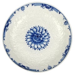 Worcester Porcelain Floral Embossed Chrysanthemum Blue & White Dish