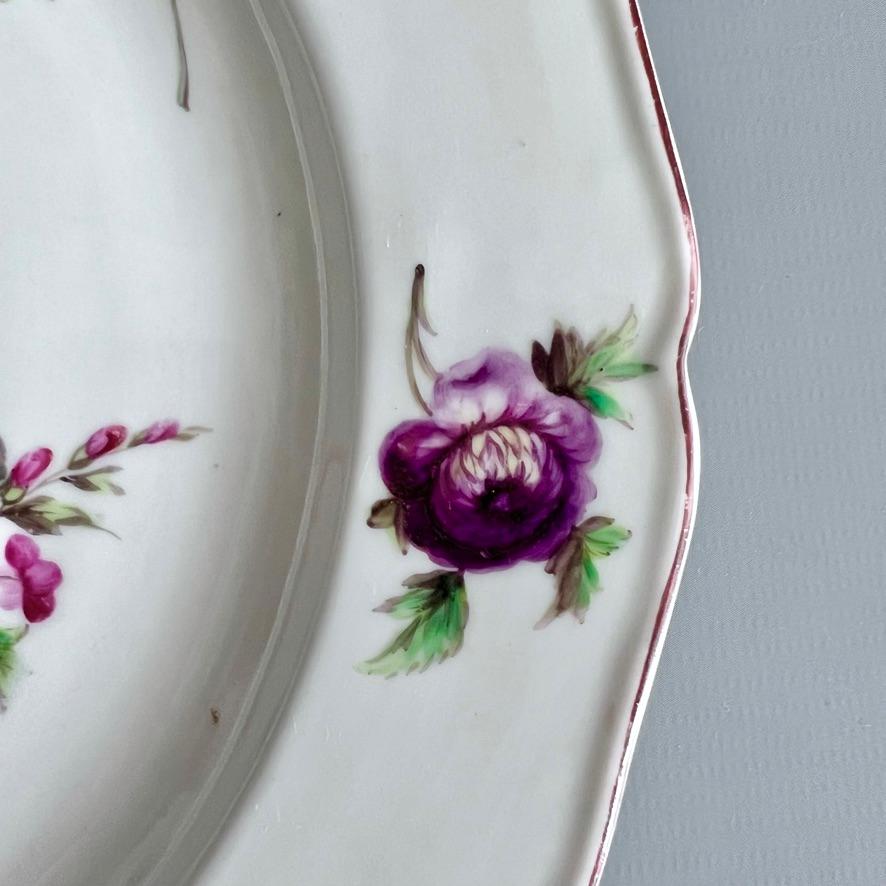 Hand-Painted Worcester Porcelain Plate, Flower Sprays by James Giles, ca 1770 For Sale