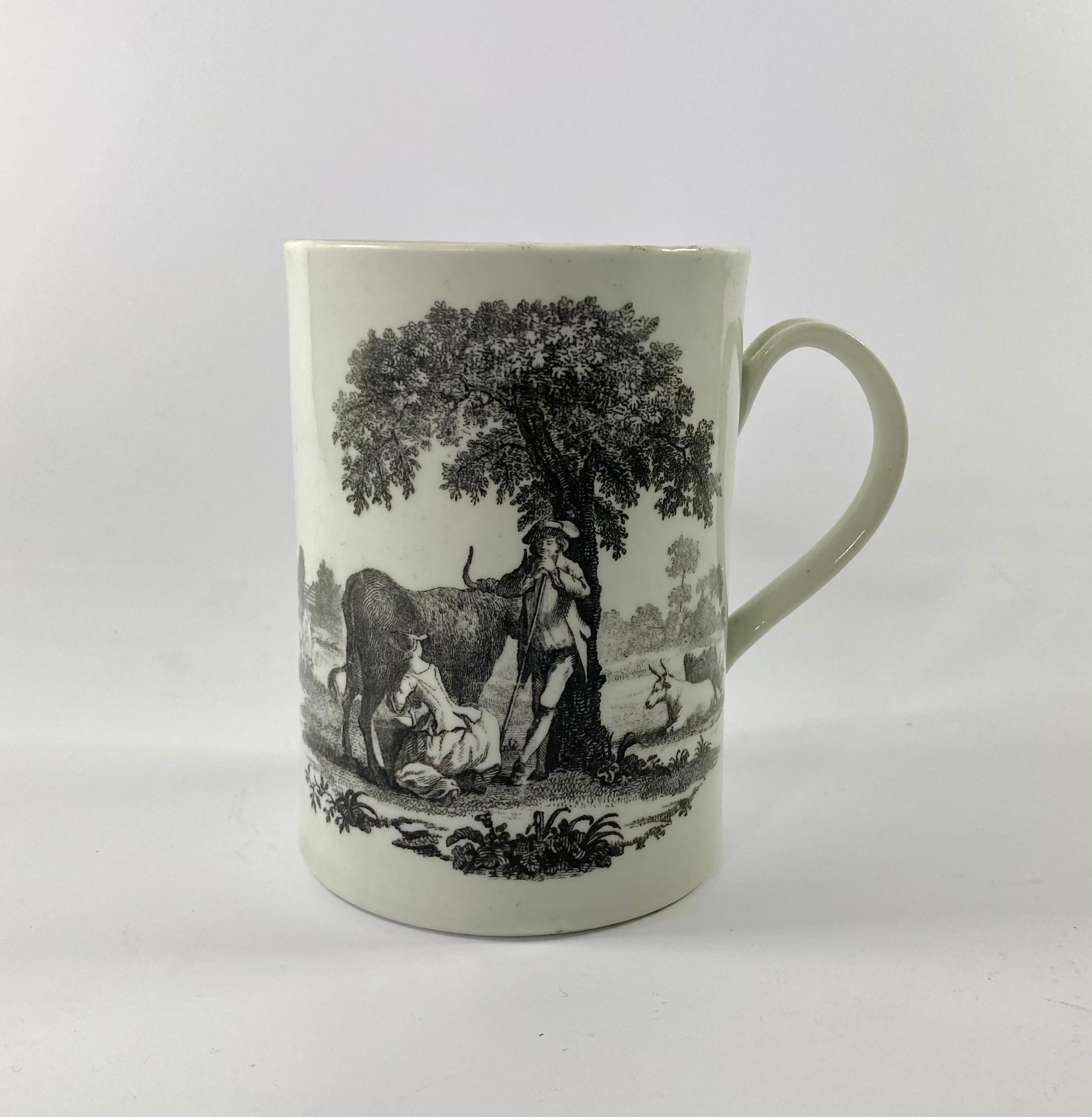 Fired Worcester Porcelain Printed Mug, Rural Lovers, c. 1765