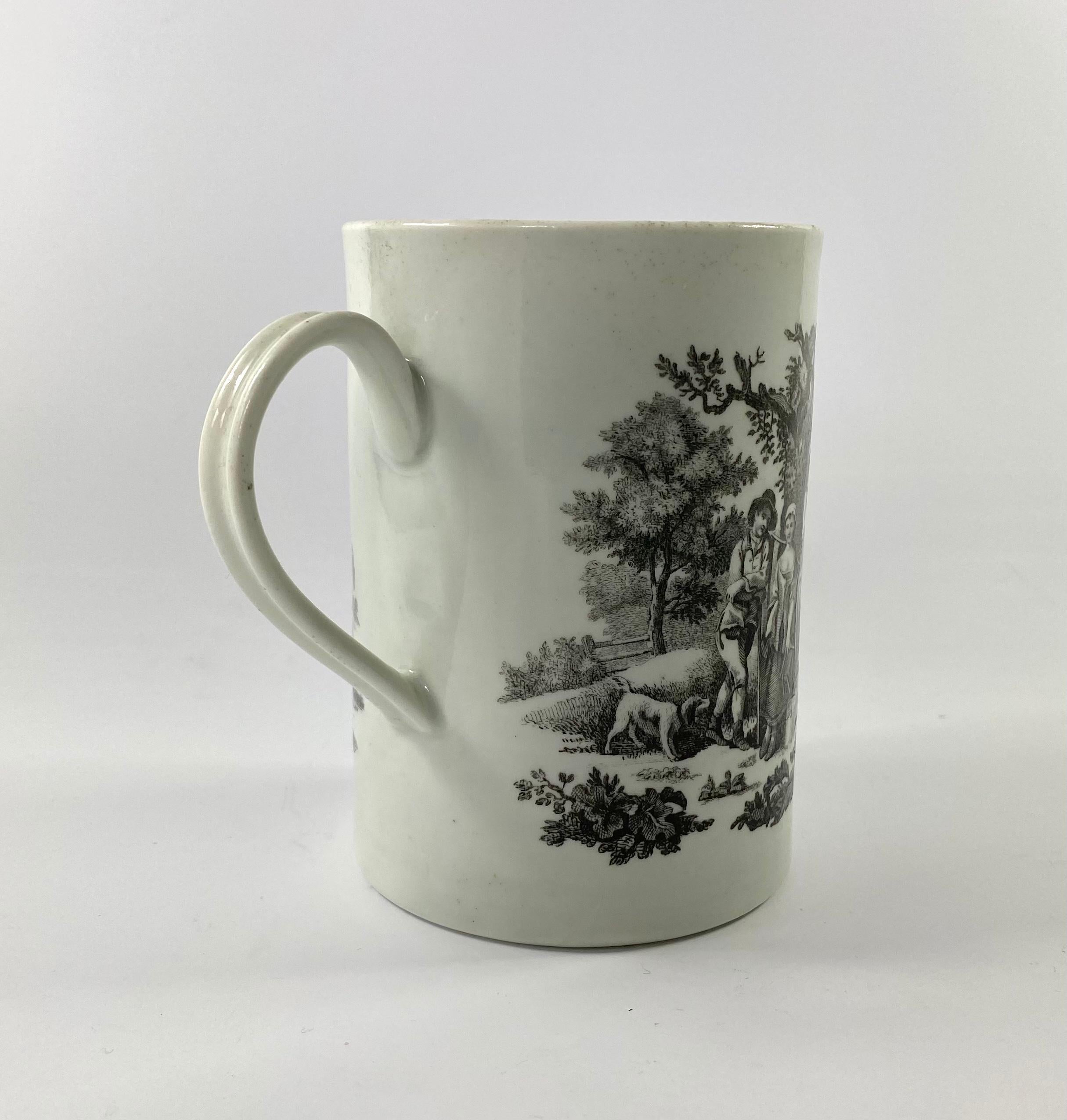 Worcester Porcelain Printed Mug, Rural Lovers, c. 1765 1