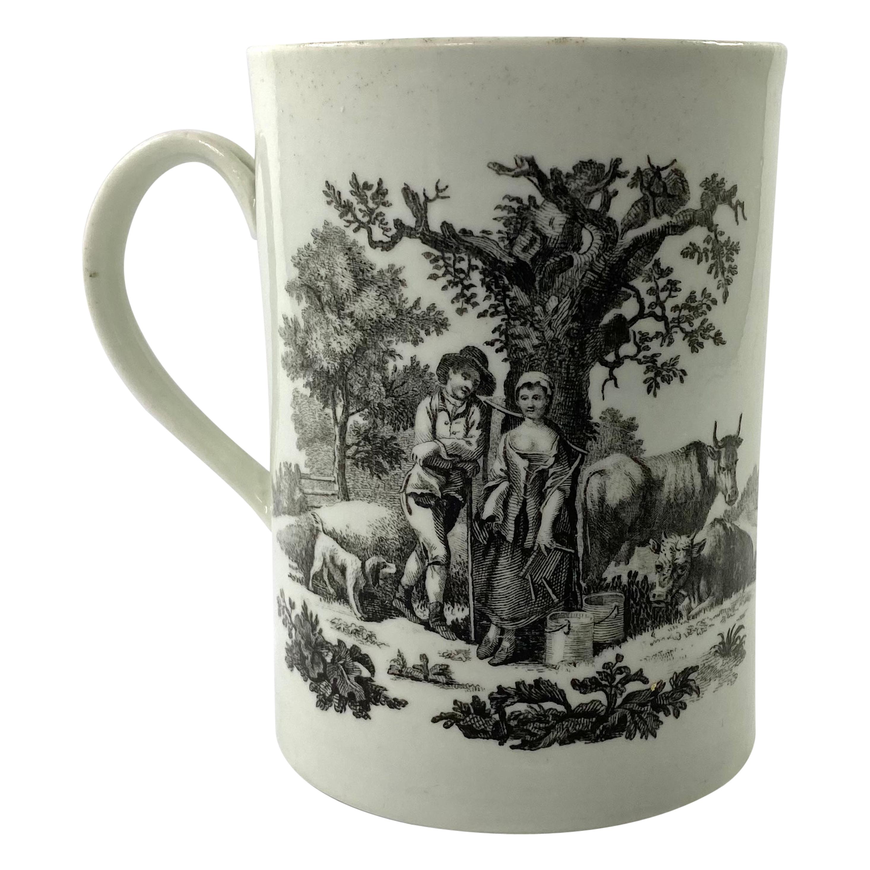 Worcester Porcelain Printed Mug, Rural Lovers, c. 1765