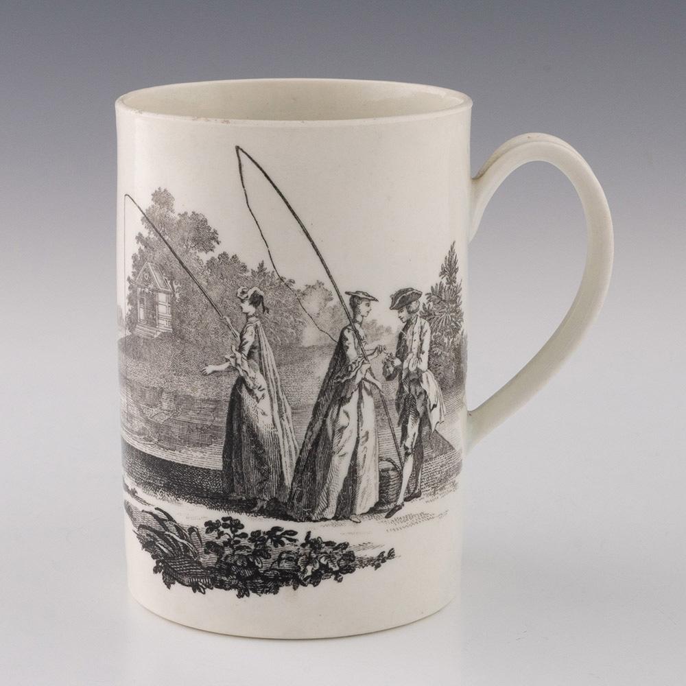 Überschrift : Worcester Porzellan Robert Hancocks Becher mit den Whitton Anglers
Datum: um 1765
Zeitraum : Georg III.
Herkunft: Worcester, England
Muster : Whitton Anglers to und La Diseuse d'Aventure Muster

Merkmale: Hanock-Typ