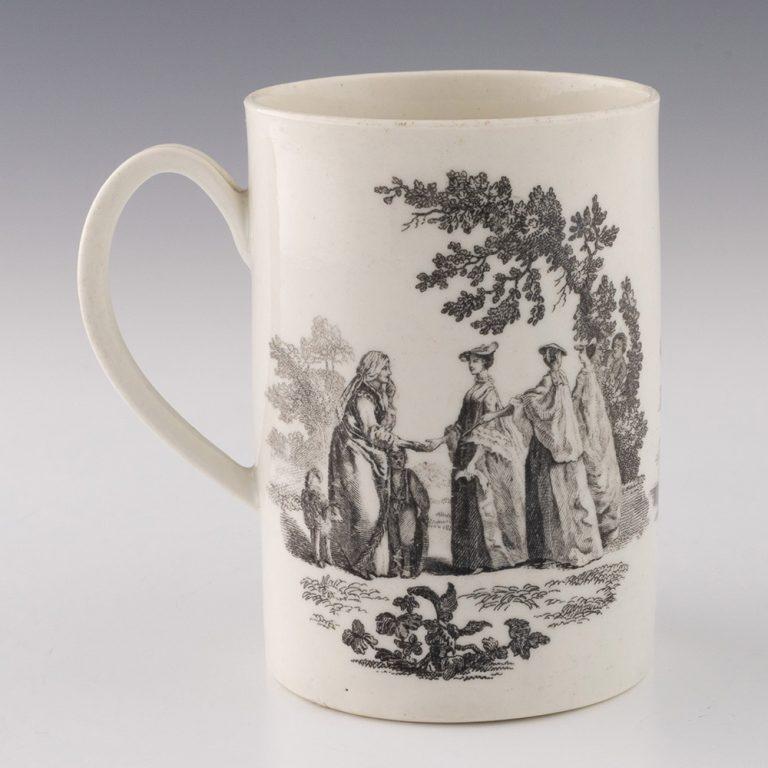 Worcester-Porzellan Robert Hancock Mug Whitton Anglers um 1765 im Zustand „Gut“ im Angebot in Tunbridge Wells, GB