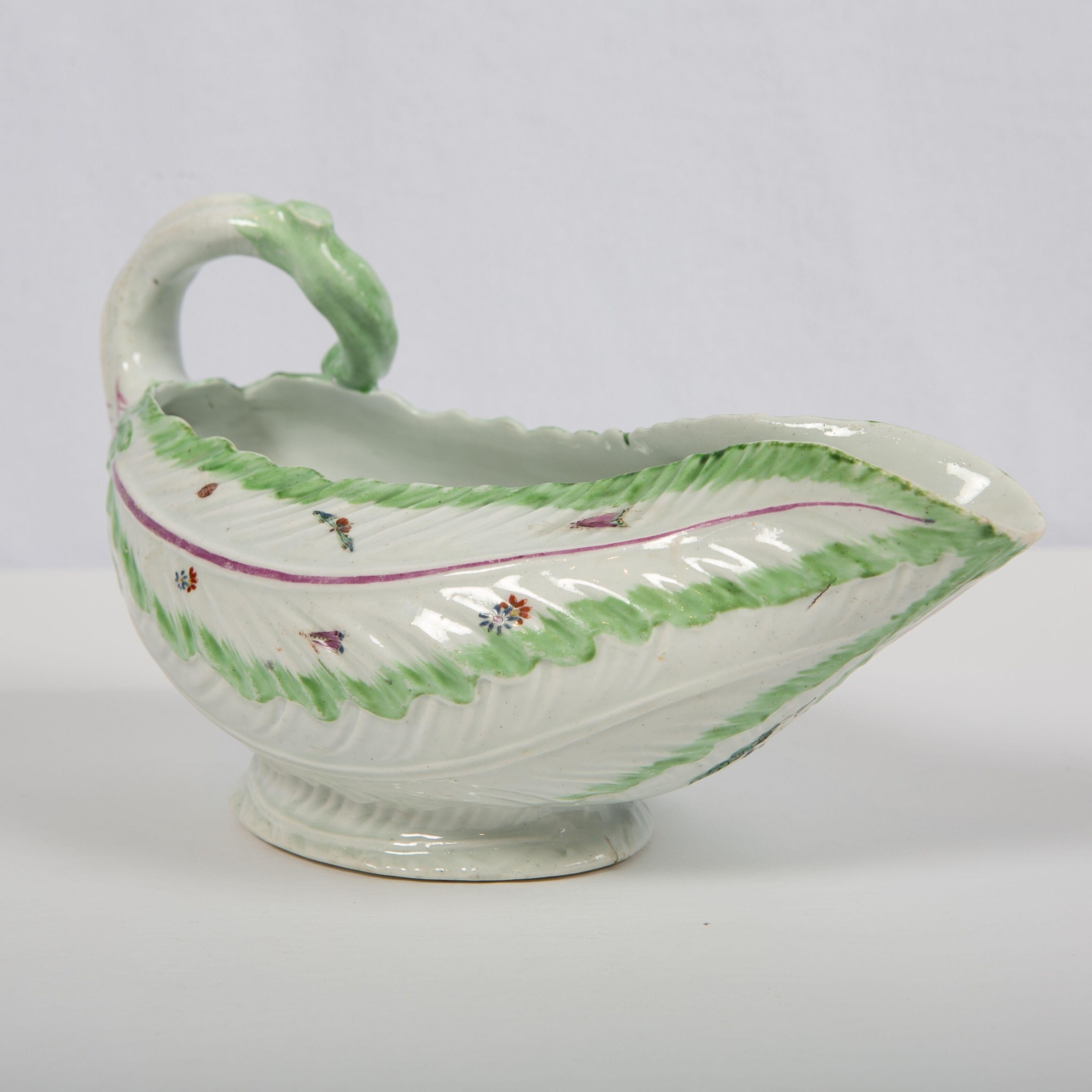 Hand-Painted Worcester Porcelain Sauceboat, Made in England, 18th Century