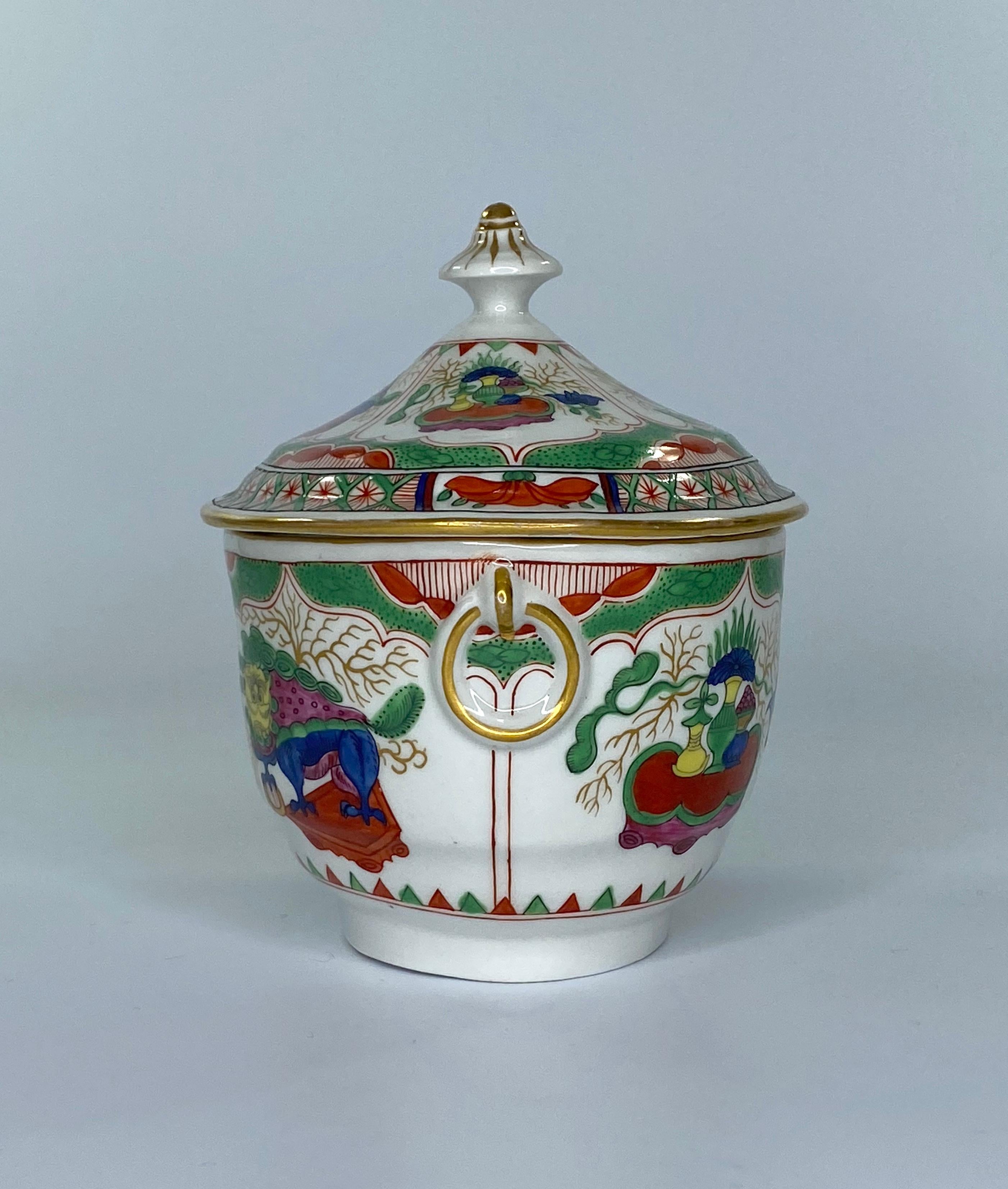 Georgian Worcester Porcelain Sucrier, Dragons in Compartments, Barr Period, c. 1795