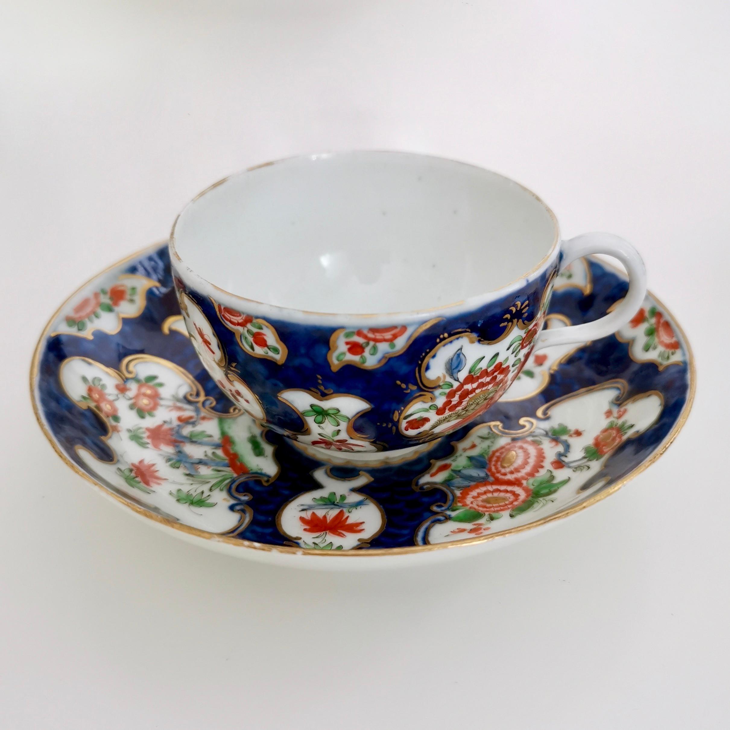 George III Worcester Porcelain Teacup, Blue Scale Japanese Kakiemon, 1st Period circa 1765