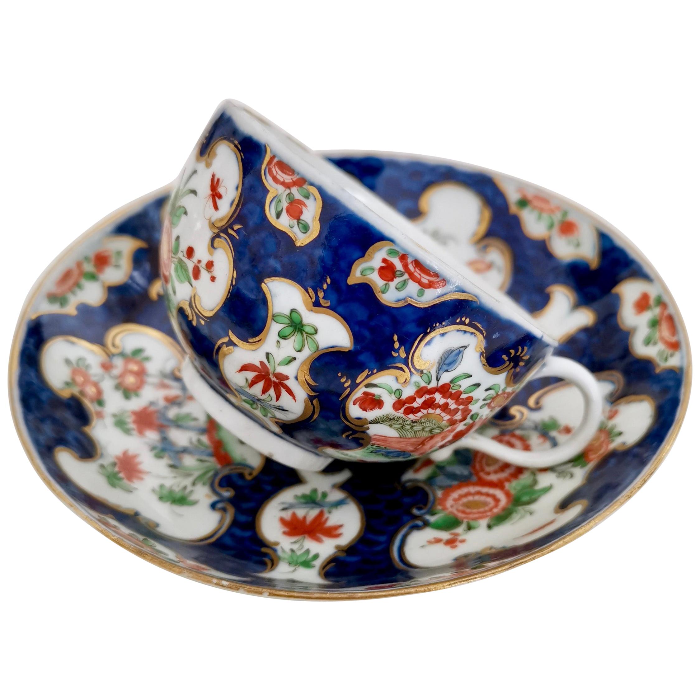 Worcester Porcelain Teacup, Blue Scale Japanese Kakiemon, 1st Period circa 1765