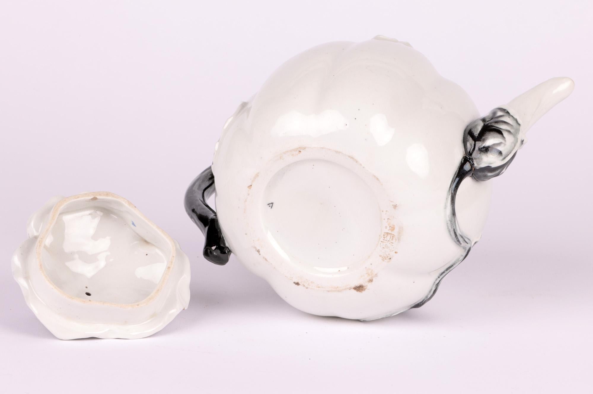 Worcester Rare Porcelain Melon Shaped Teapot & Cover For Sale 4