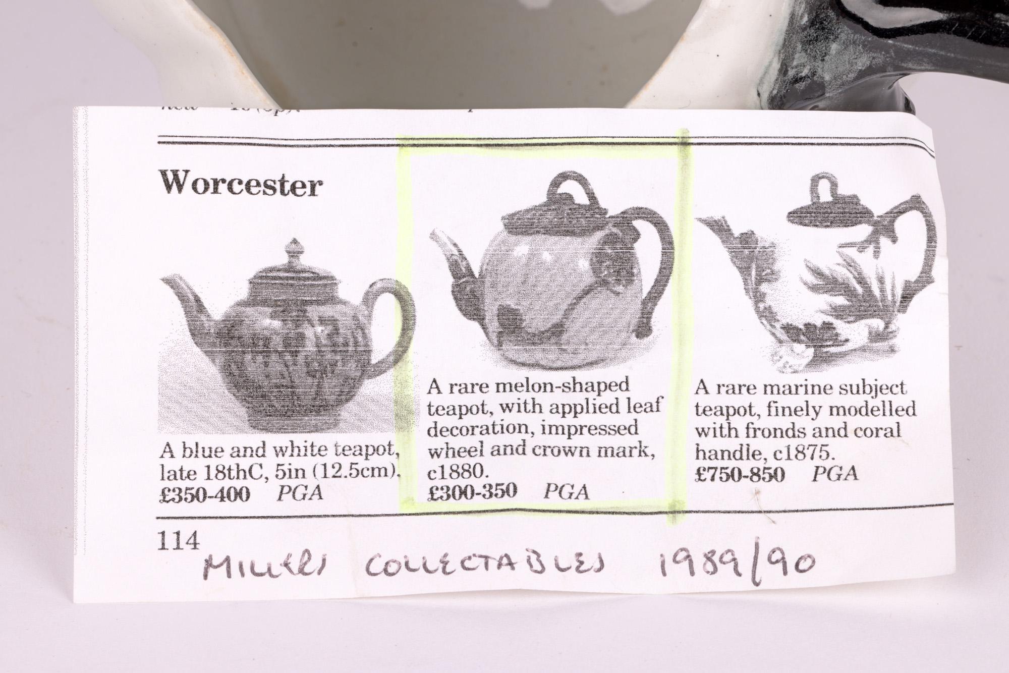 Worcester Rare Porcelain Melon Shaped Teapot & Cover For Sale 2
