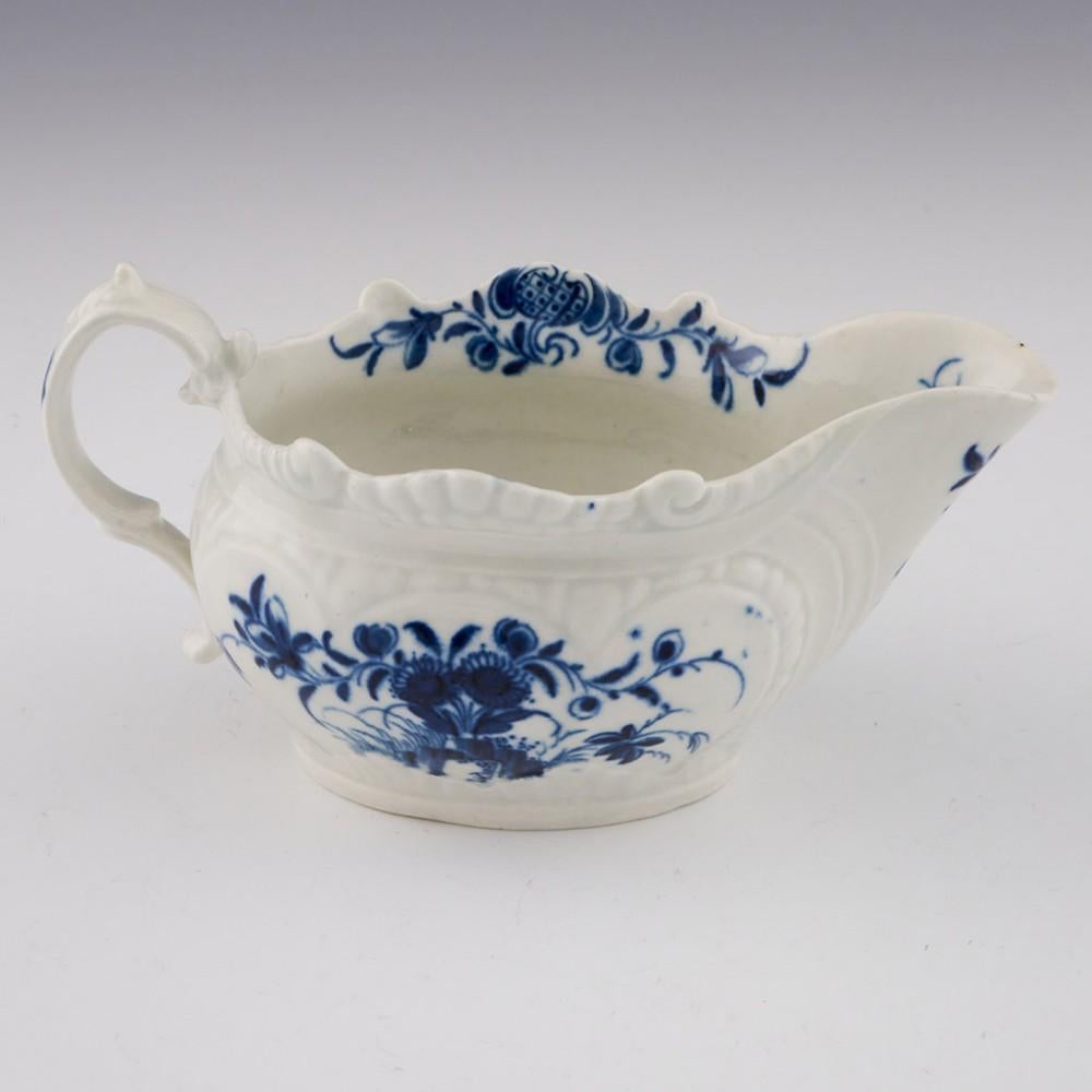 George III Worcester Sauce Boat with Two Porters Landscape Pattern, circa 1770