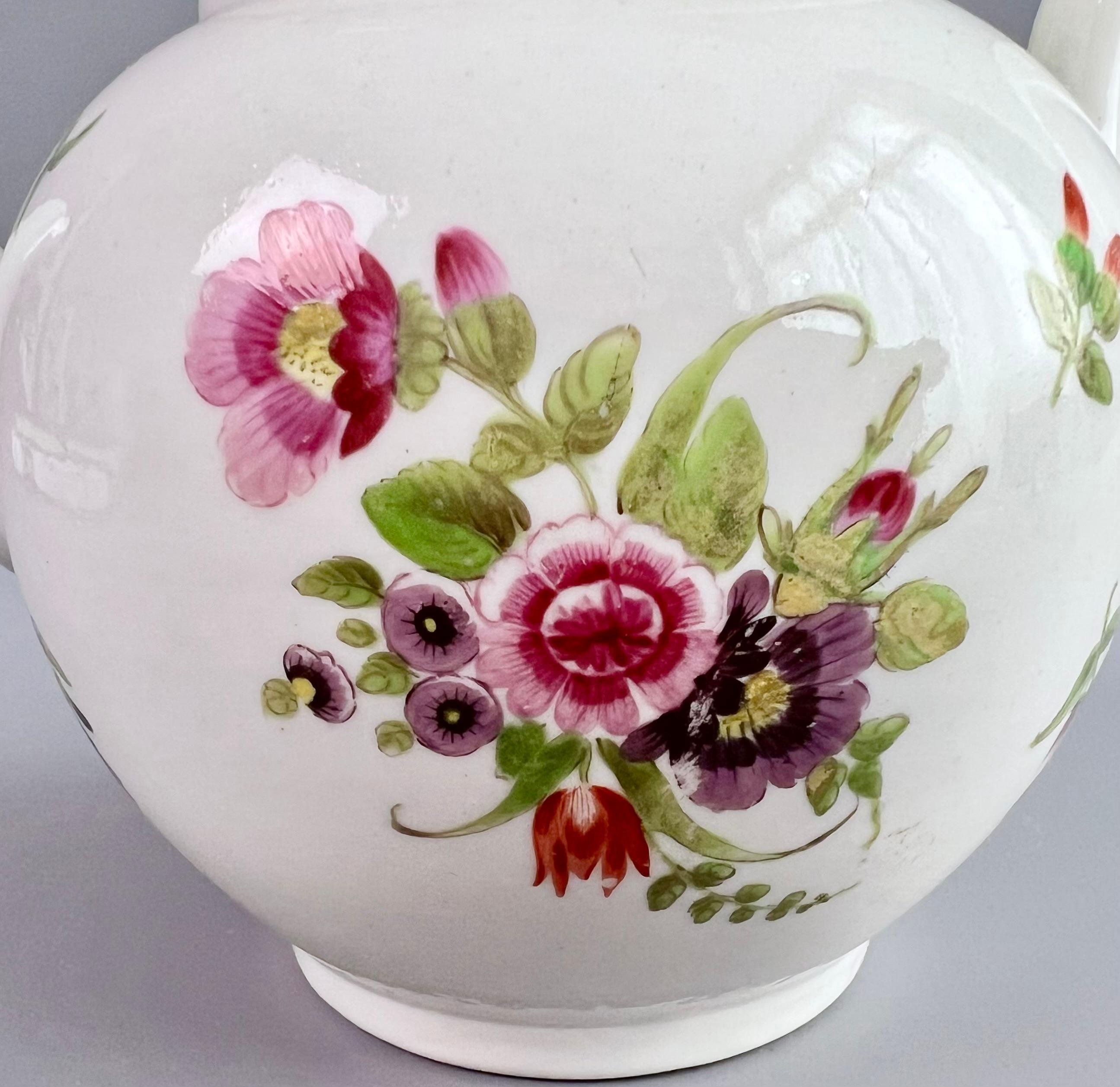 Porcelain Worcester Small Globular Teapot with Cover, Flower Sprays, ca 1770