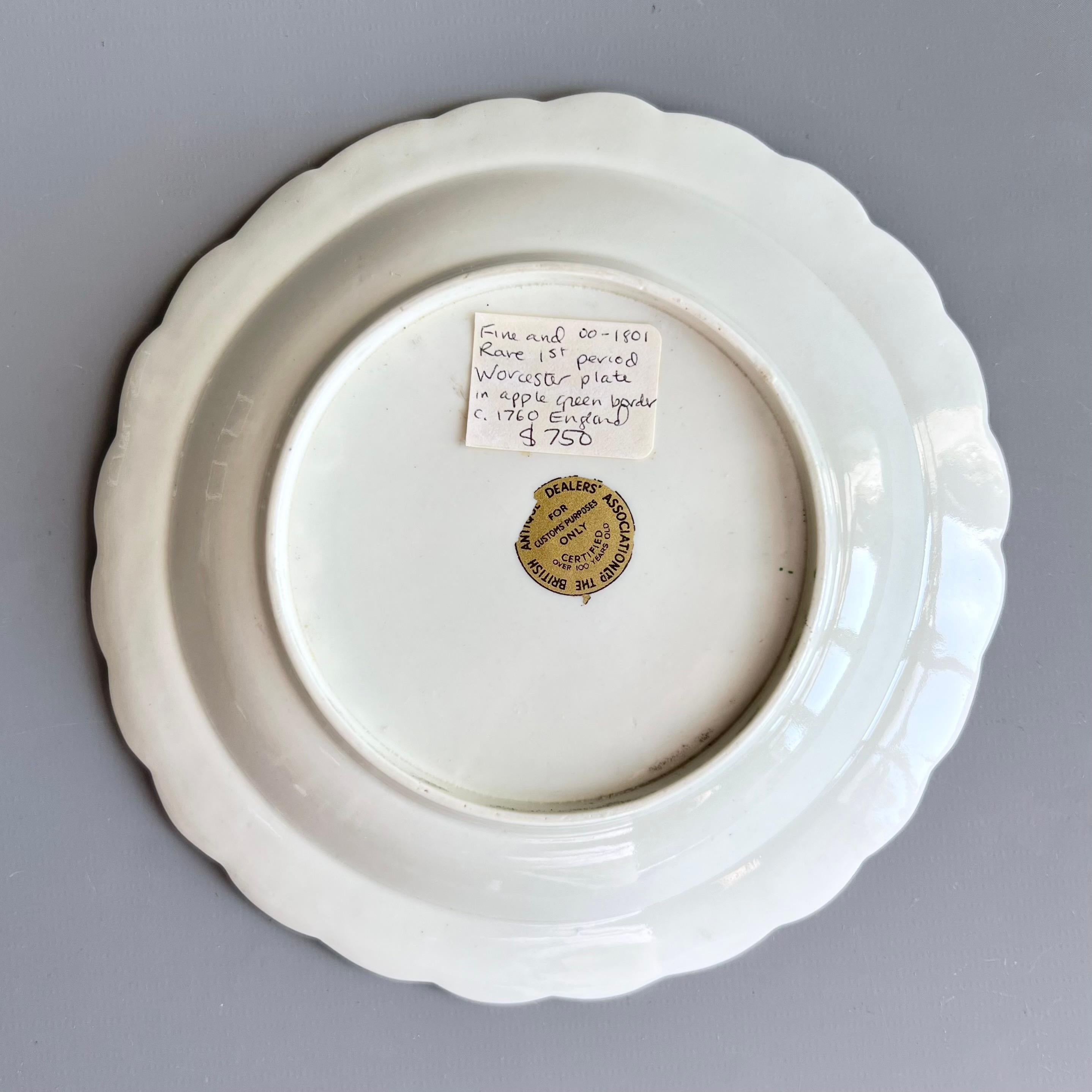 Plato lobulado pequeño Worcester, verde manzana, fruta manchada James Giles, hacia 1770 en venta 5
