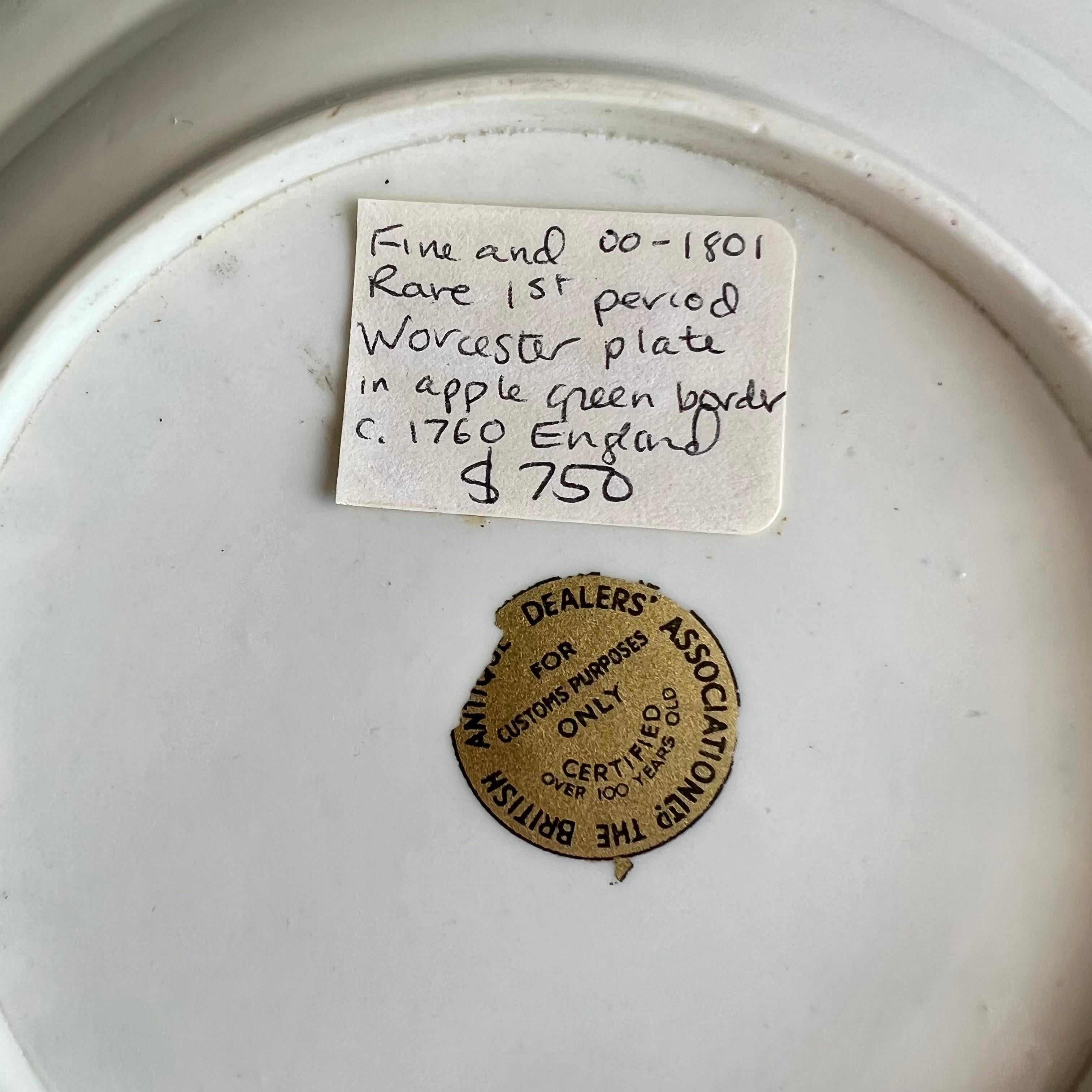 Plato lobulado pequeño Worcester, verde manzana, fruta manchada James Giles, hacia 1770 en venta 6