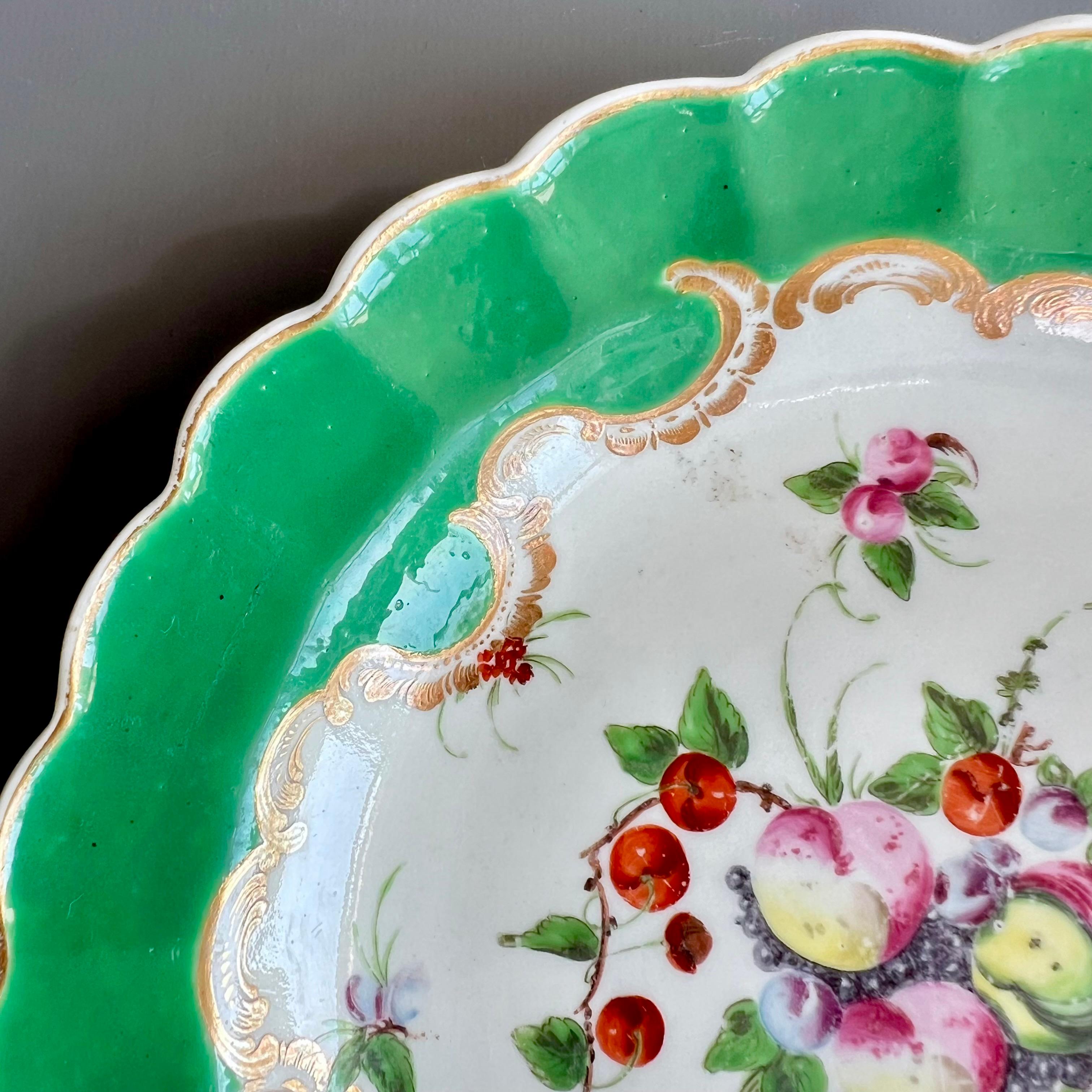 Plato lobulado pequeño Worcester, verde manzana, fruta manchada James Giles, hacia 1770 Inglés en venta
