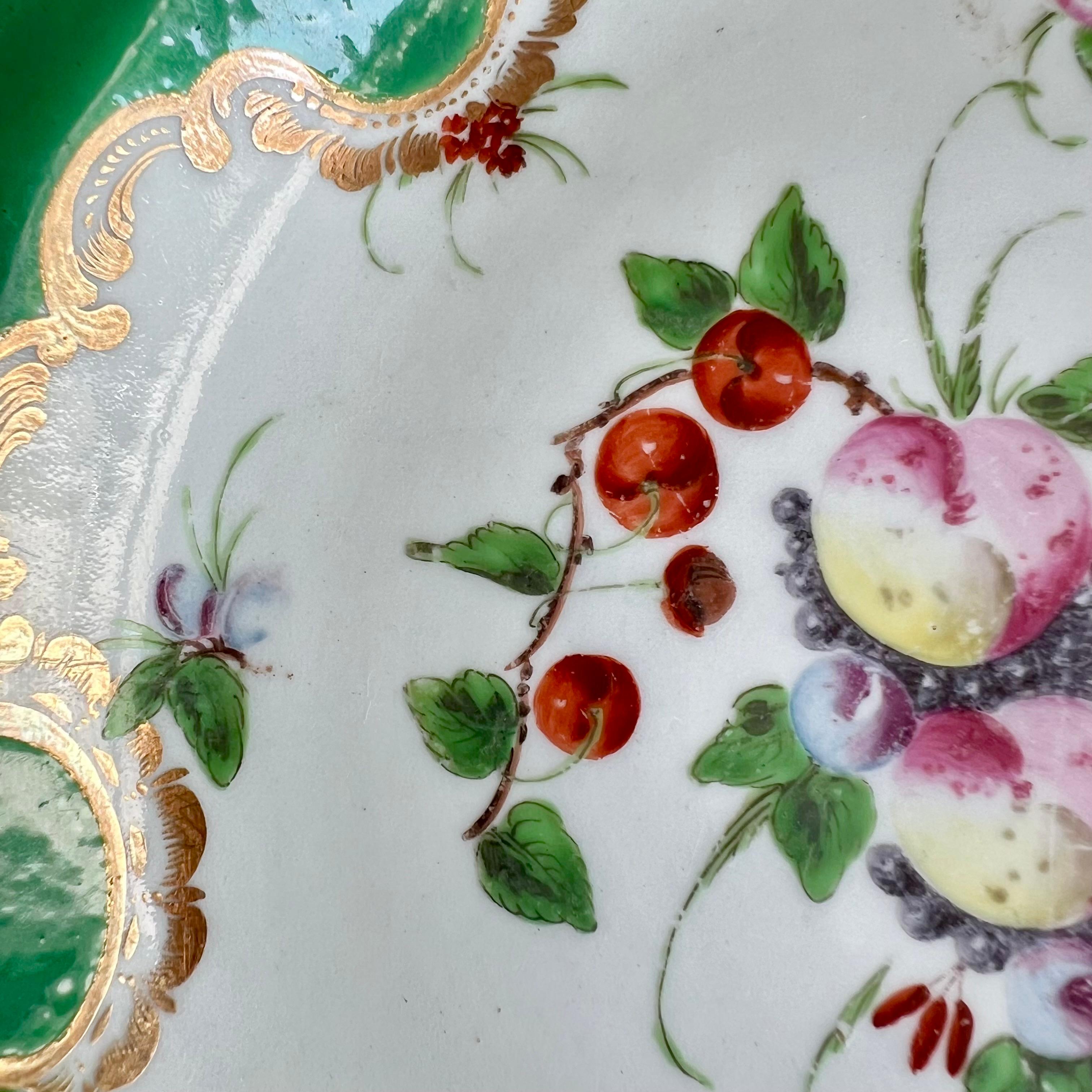 Plato lobulado pequeño Worcester, verde manzana, fruta manchada James Giles, hacia 1770 finales del siglo XVIII en venta