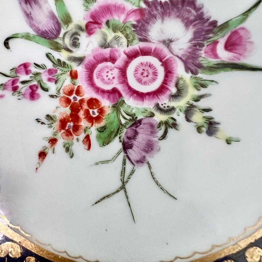 Hand-Painted Worcester Small Lobed Plate, Wet Blue with Flower Spray, ca 1770