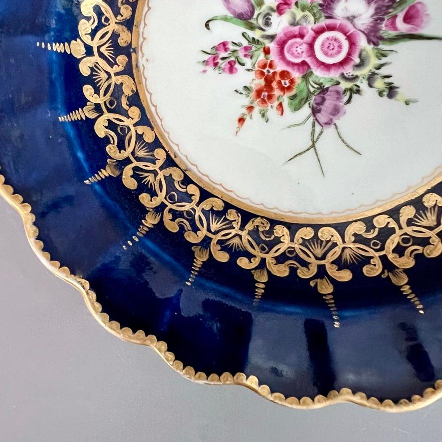 Worcester Small Lobed Plate, Wet Blue with Flower Spray, ca 1770 1