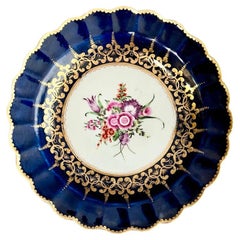 Antique Worcester Small Lobed Plate, Wet Blue with Flower Spray, ca 1770