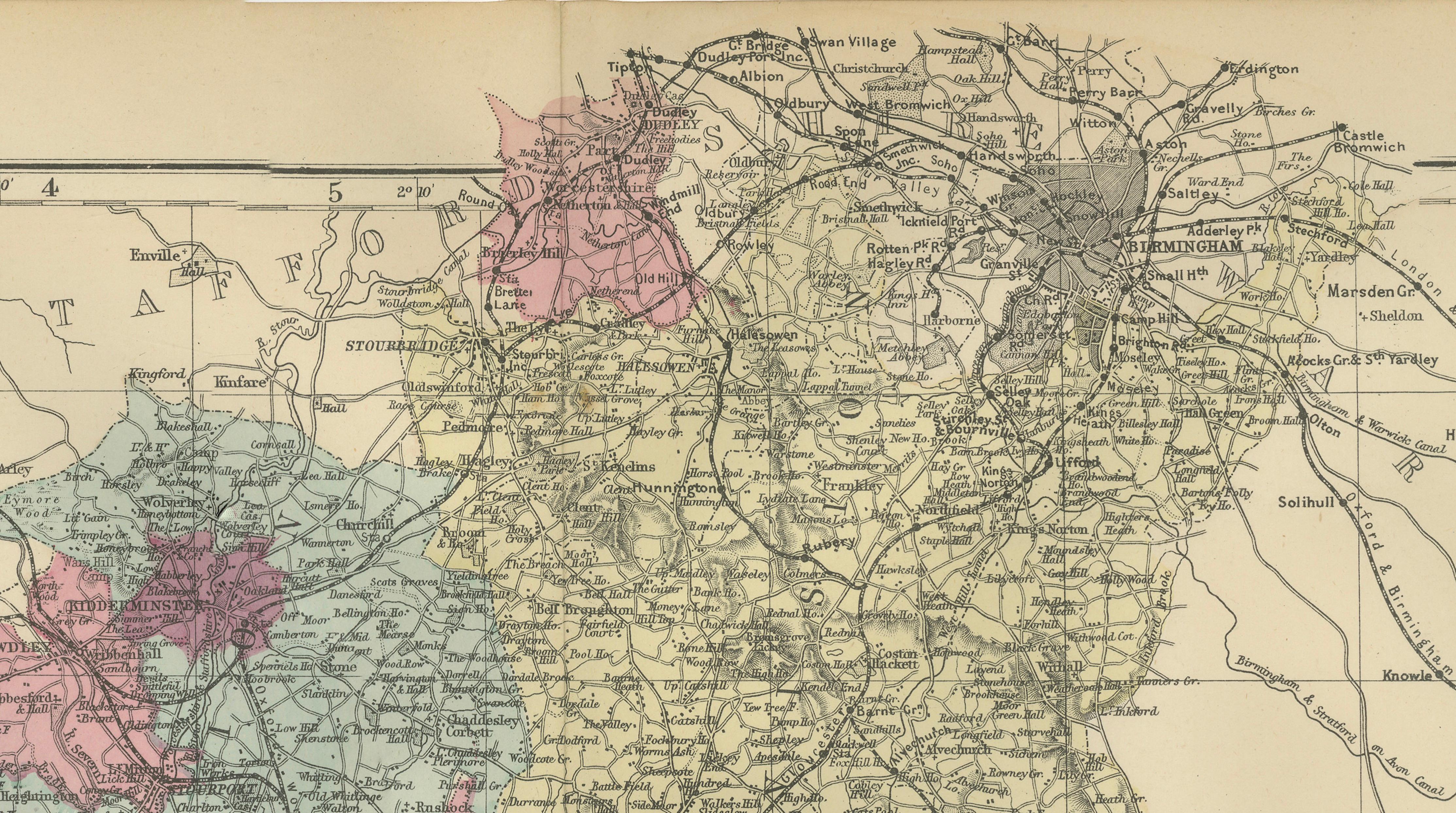 Worcestershire & Gloucestershire County Map – Weller, Victorian England 1885