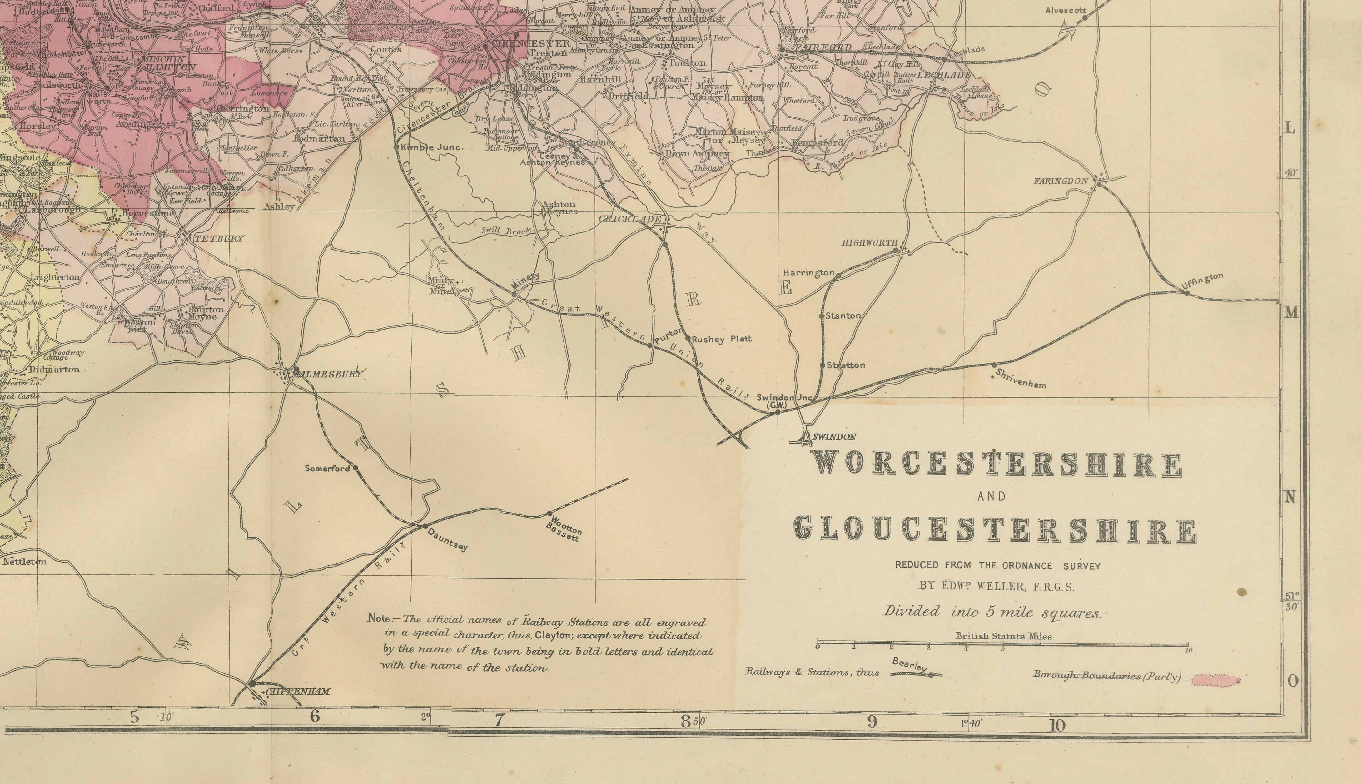 Worcestershire & Gloucestershire South Sheet Map – Edward Weller, 1885