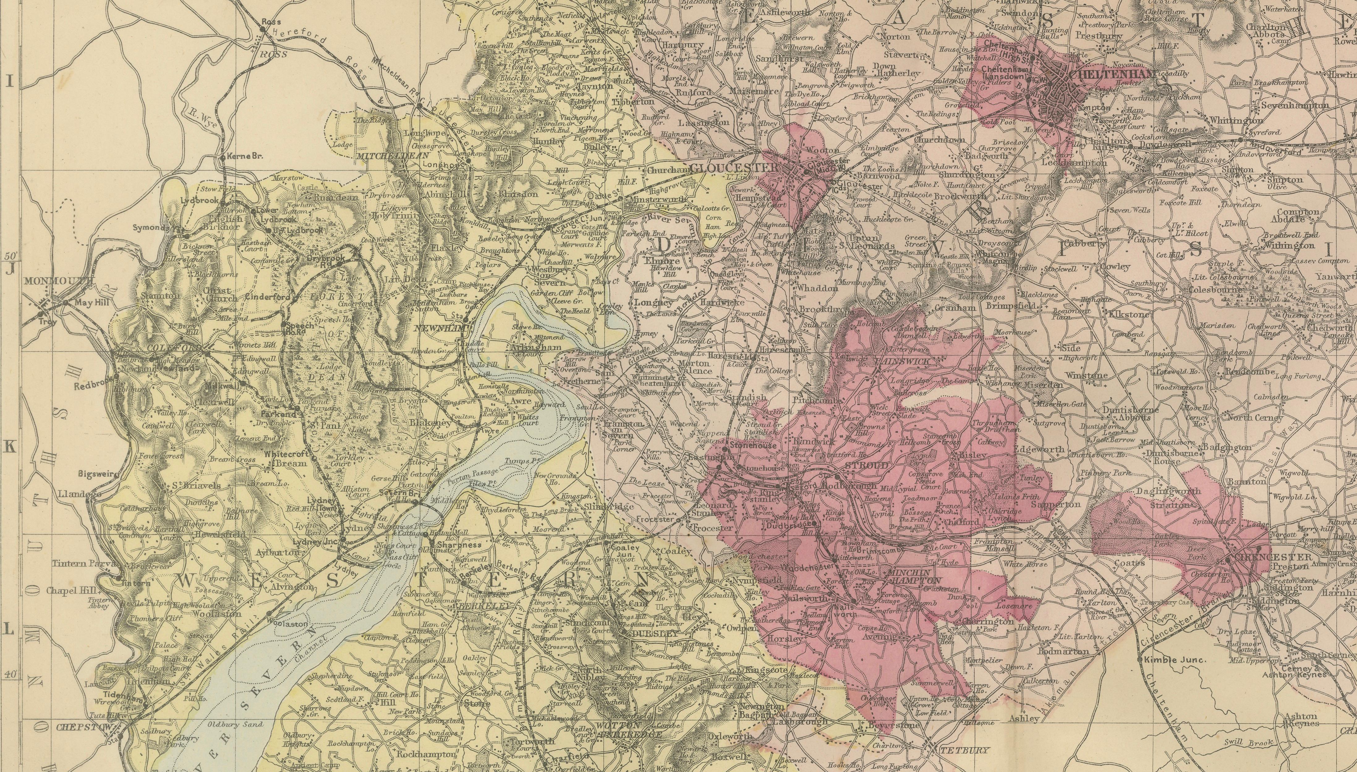 Worcestershire & Gloucestershire South Sheet Map – Edward Weller, 1885