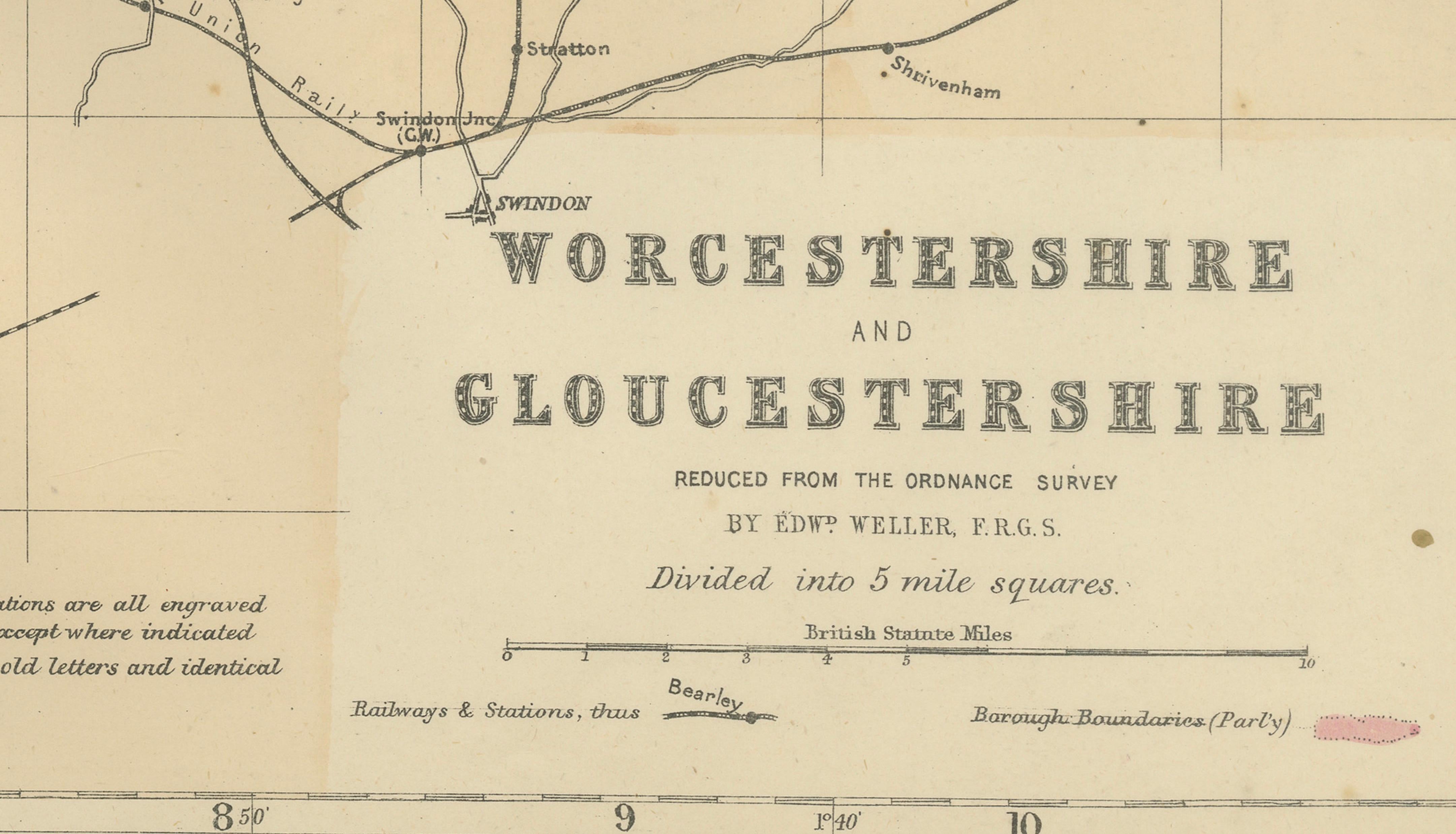 Worcestershire & Gloucestershire South Sheet Map – Edward Weller, 1885