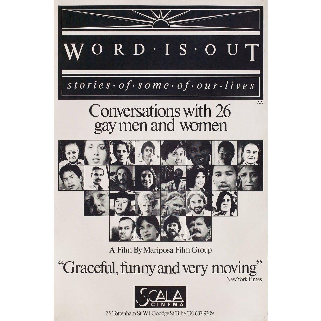 Original 1977 British double crown poster for the documentary film Word Is Out directed by Nancy Adair / Andrew Brown / Rob Epstein with Pat Bond / John Burnside / Sally M. Gearhart / Elsa Gidlow. Very good-fine condition, rolled. Please note: the