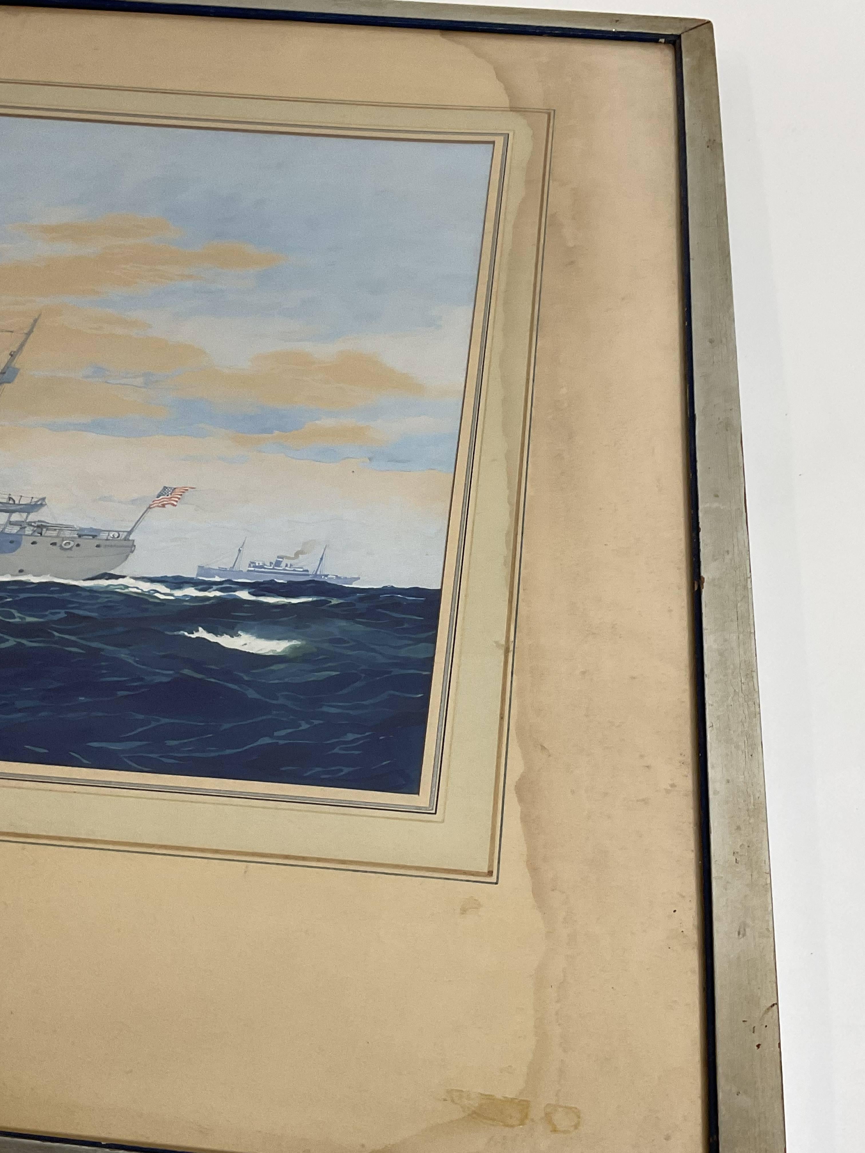 Worden Wood Gouache Of Coast Guard Ship For Sale 7