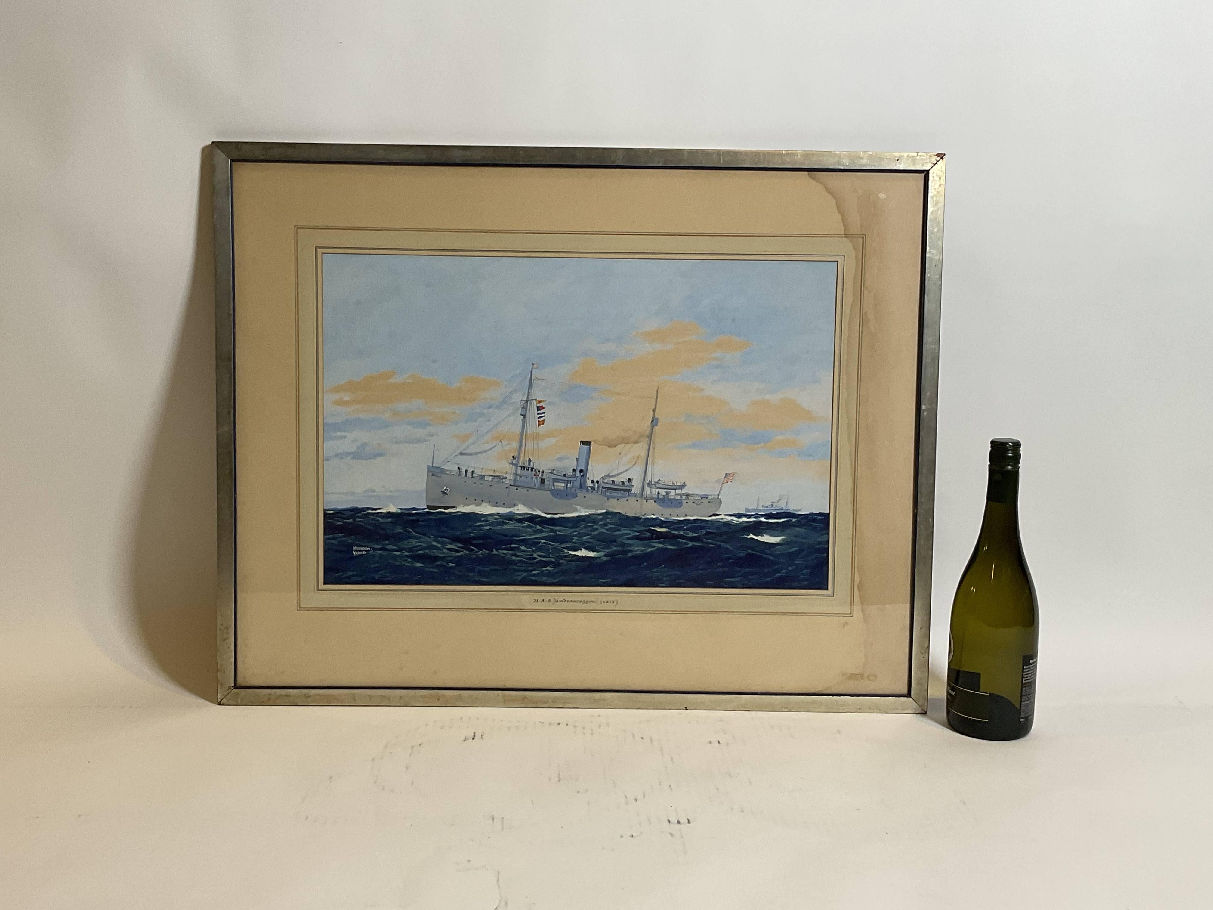 North American Worden Wood Gouache Of Coast Guard Ship For Sale