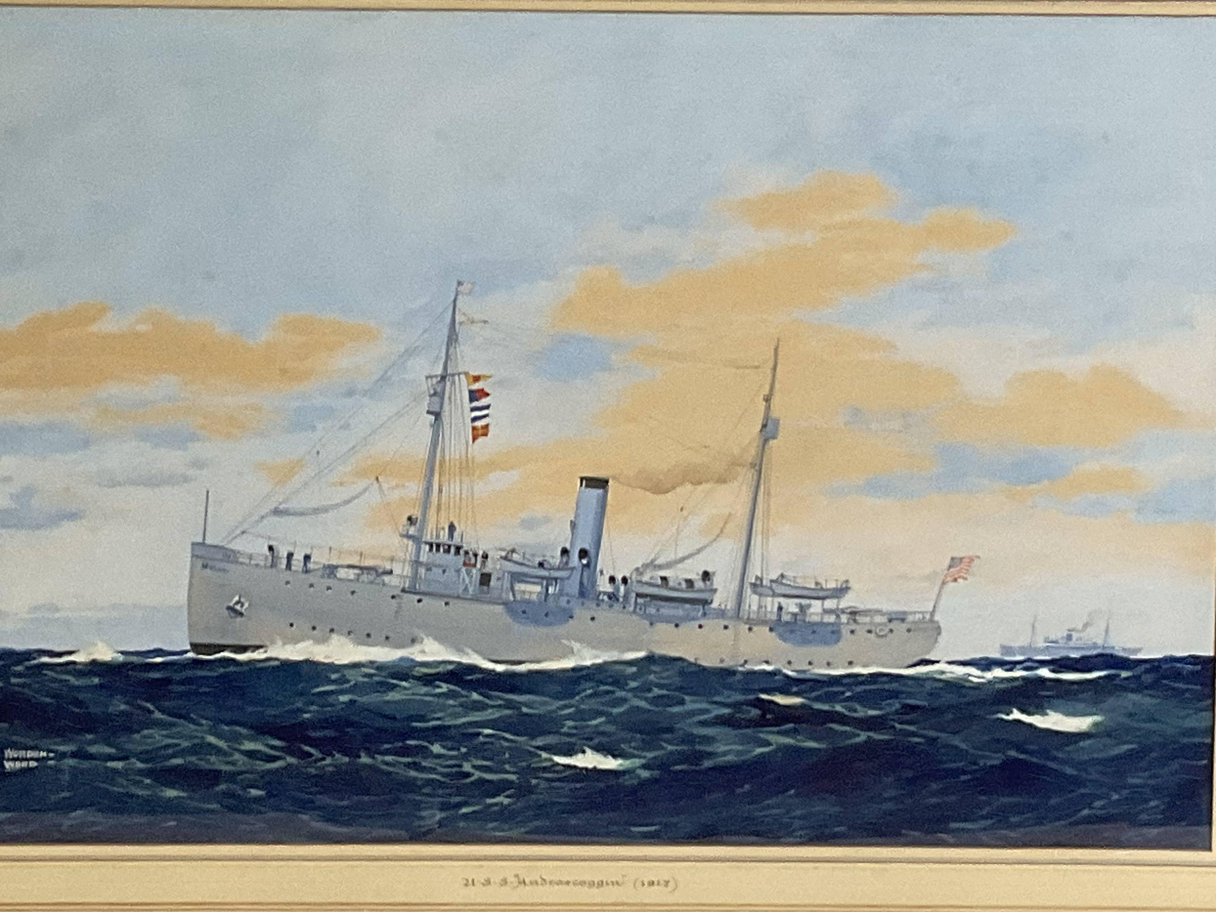 Worden Wood Gouache Of Coast Guard Ship In Good Condition For Sale In Norwell, MA