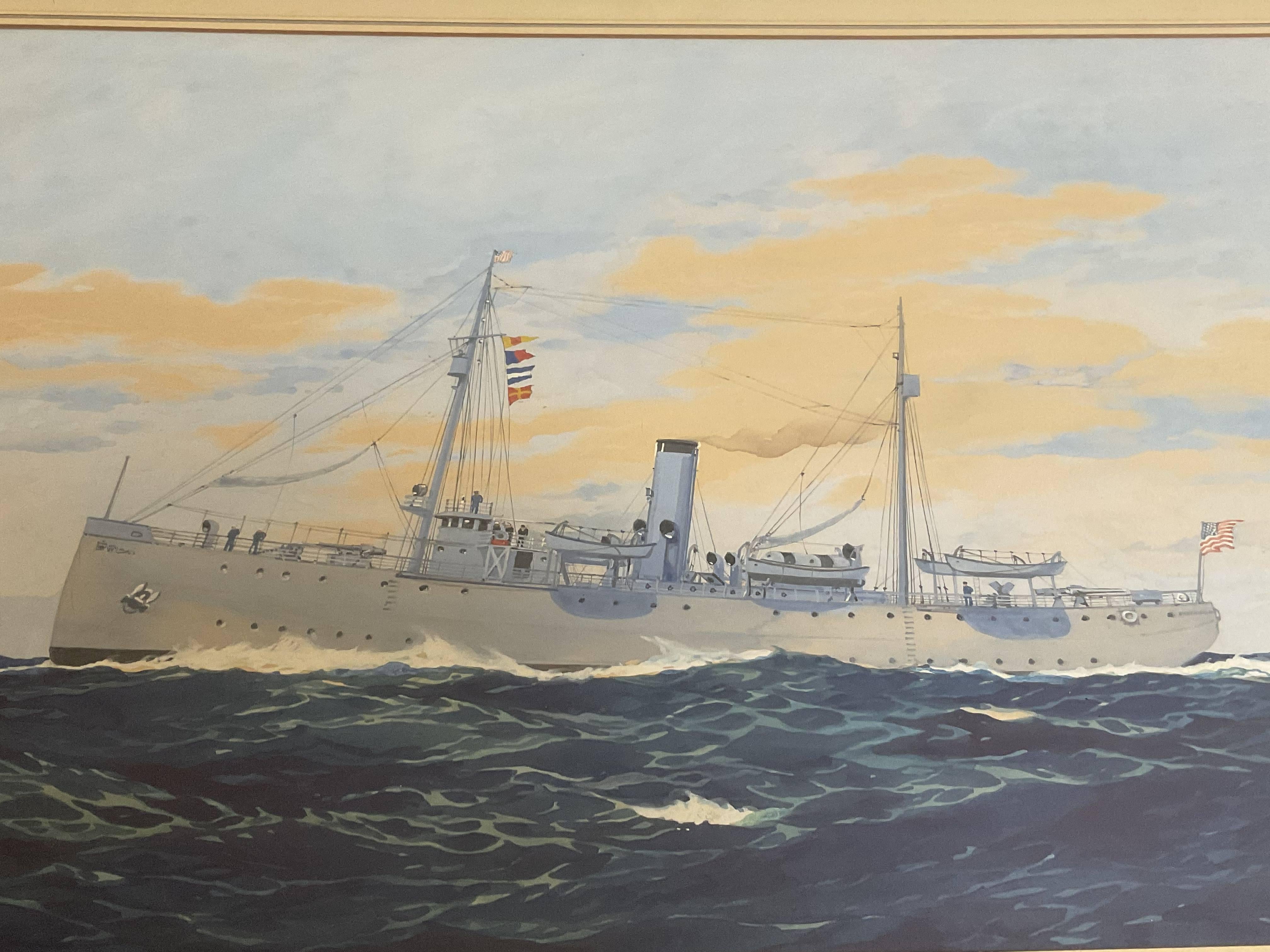 Canvas Worden Wood Gouache Of Coast Guard Ship For Sale