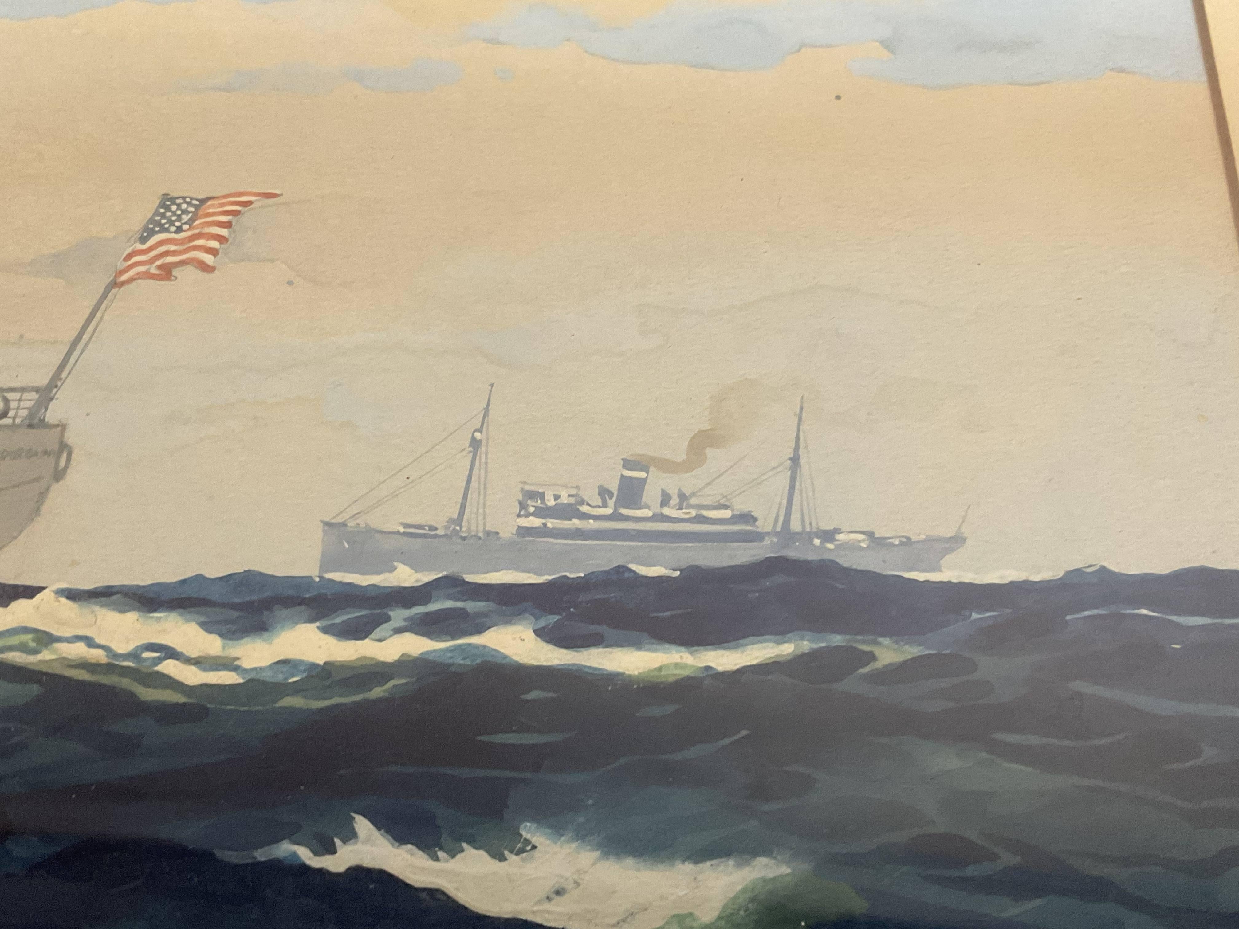 Worden Wood Gouache Of Coast Guard Ship For Sale 1