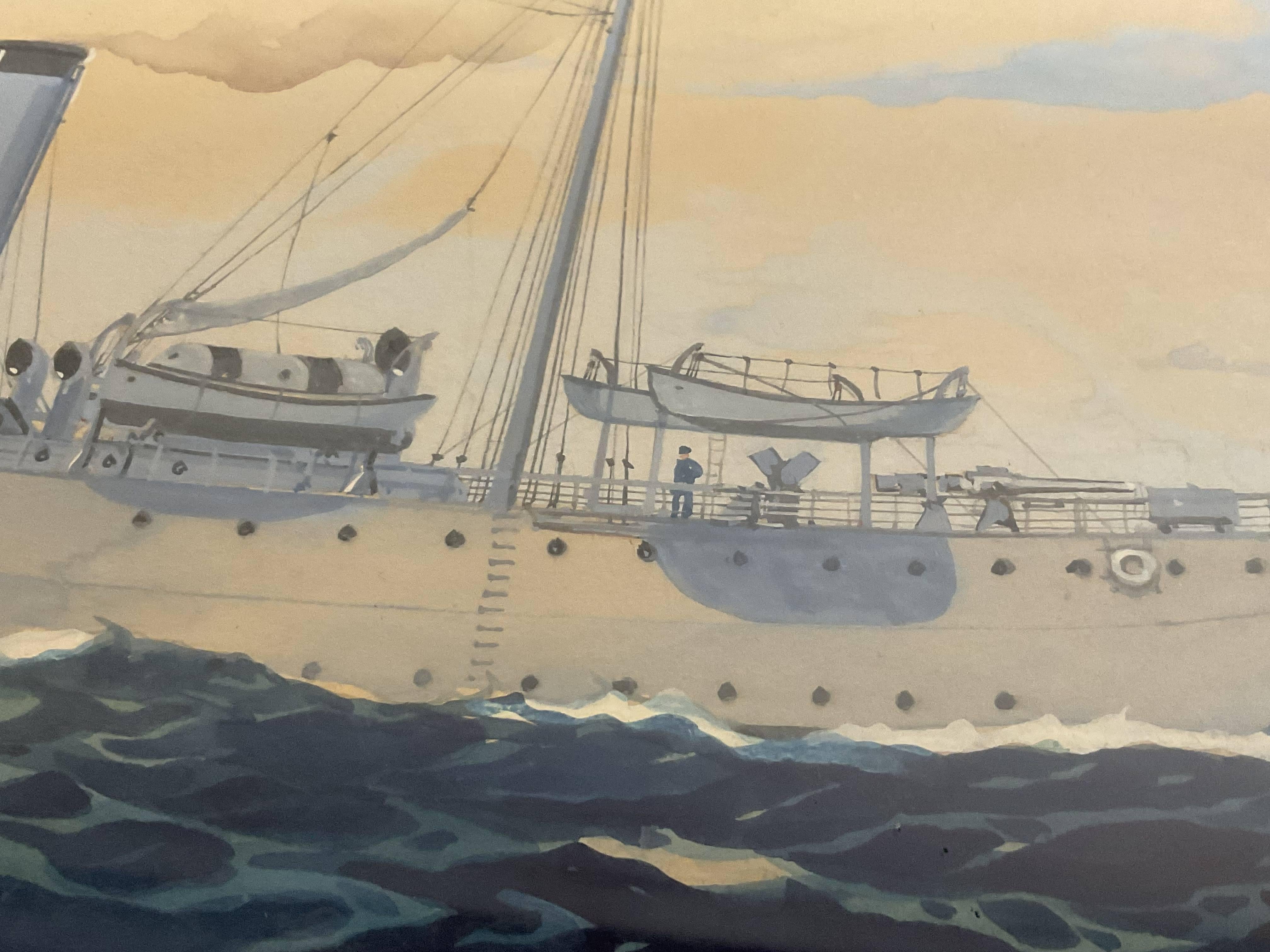 Worden Wood Gouache Of Coast Guard Ship For Sale 3