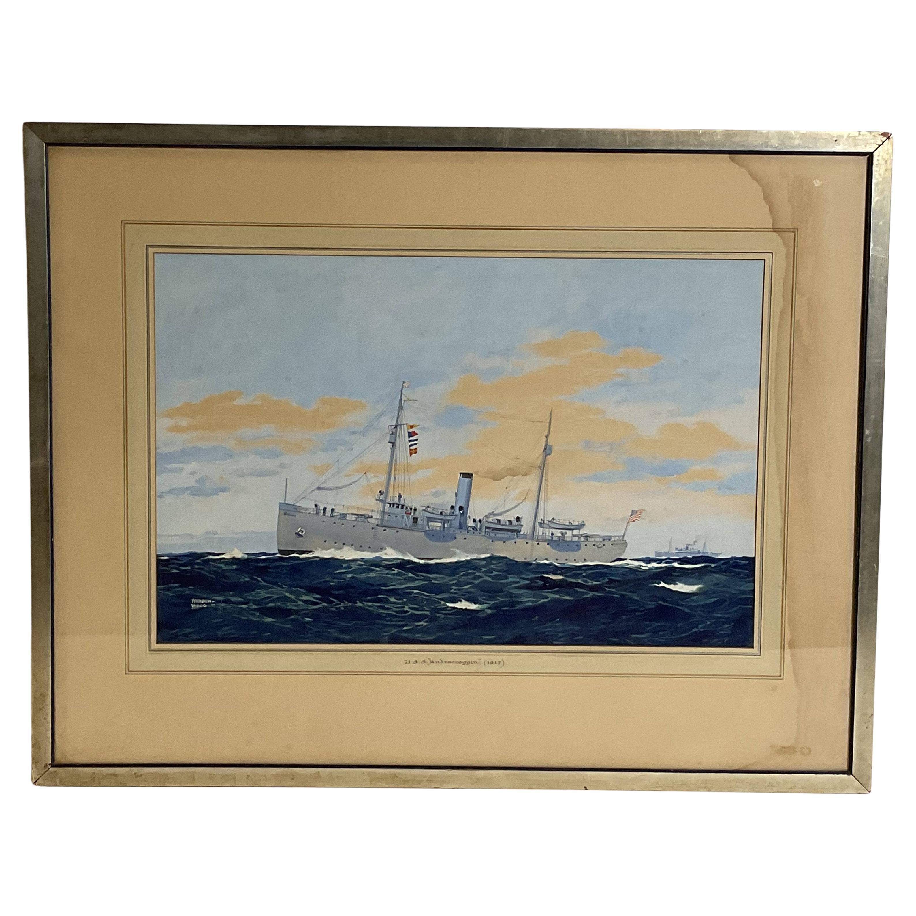 Worden Wood Gouache Of Coast Guard Ship