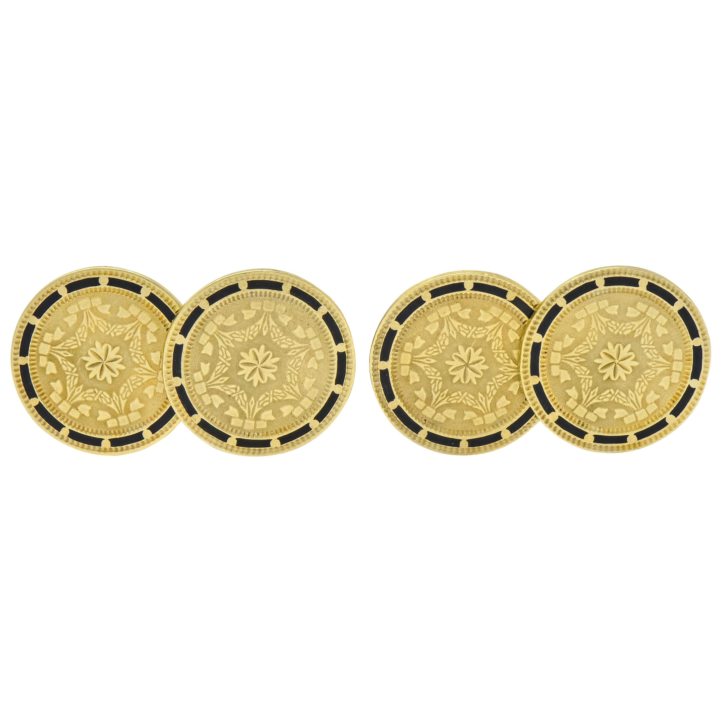 Boutons De Manchette Art Déco Or Jaune 14 Carats Wordley Allsopp & Bliss - Occasion Excellent état