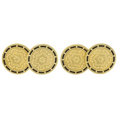 Antique Wordley, Allsop & Bliss Enamel 14 Karat Gold Disk Men's Deco Cufflinks
