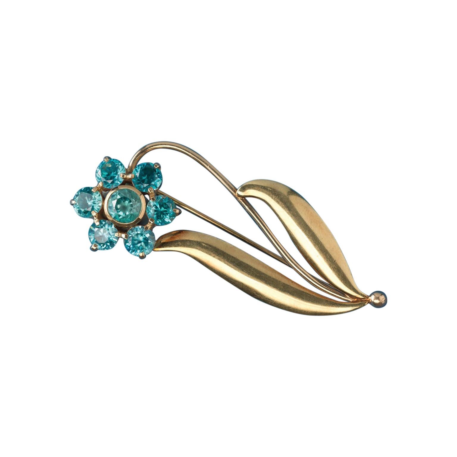 Wordley, Allsopp and Bliss Gold and Zircon Flower Brooch