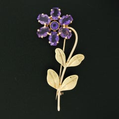 Wordley, Allsopp & Bliss 14k Two Tone Gold 10.55ctw Amethyst Flower Brooch Pin