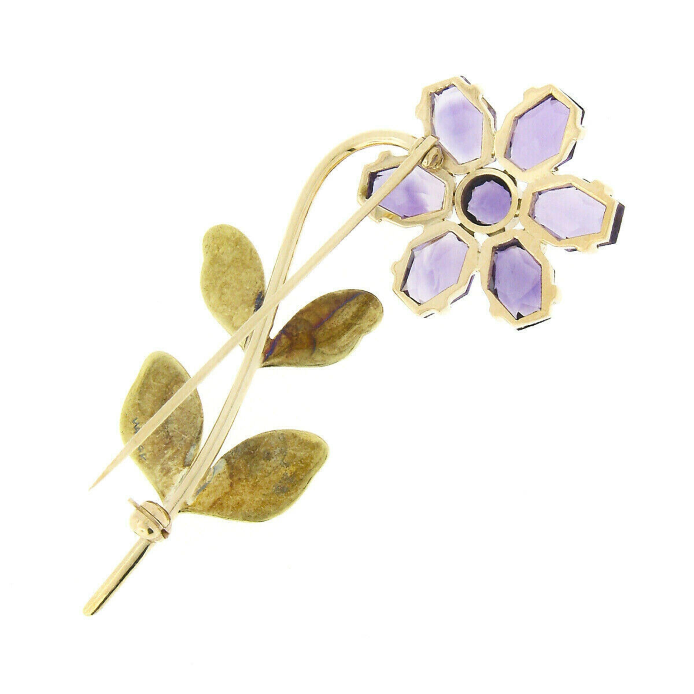 Art Nouveau Wordley, Allsopp & Bliss 14k Two Tone Gold 10.55ctw Amethyst Flower Brooch Pin For Sale